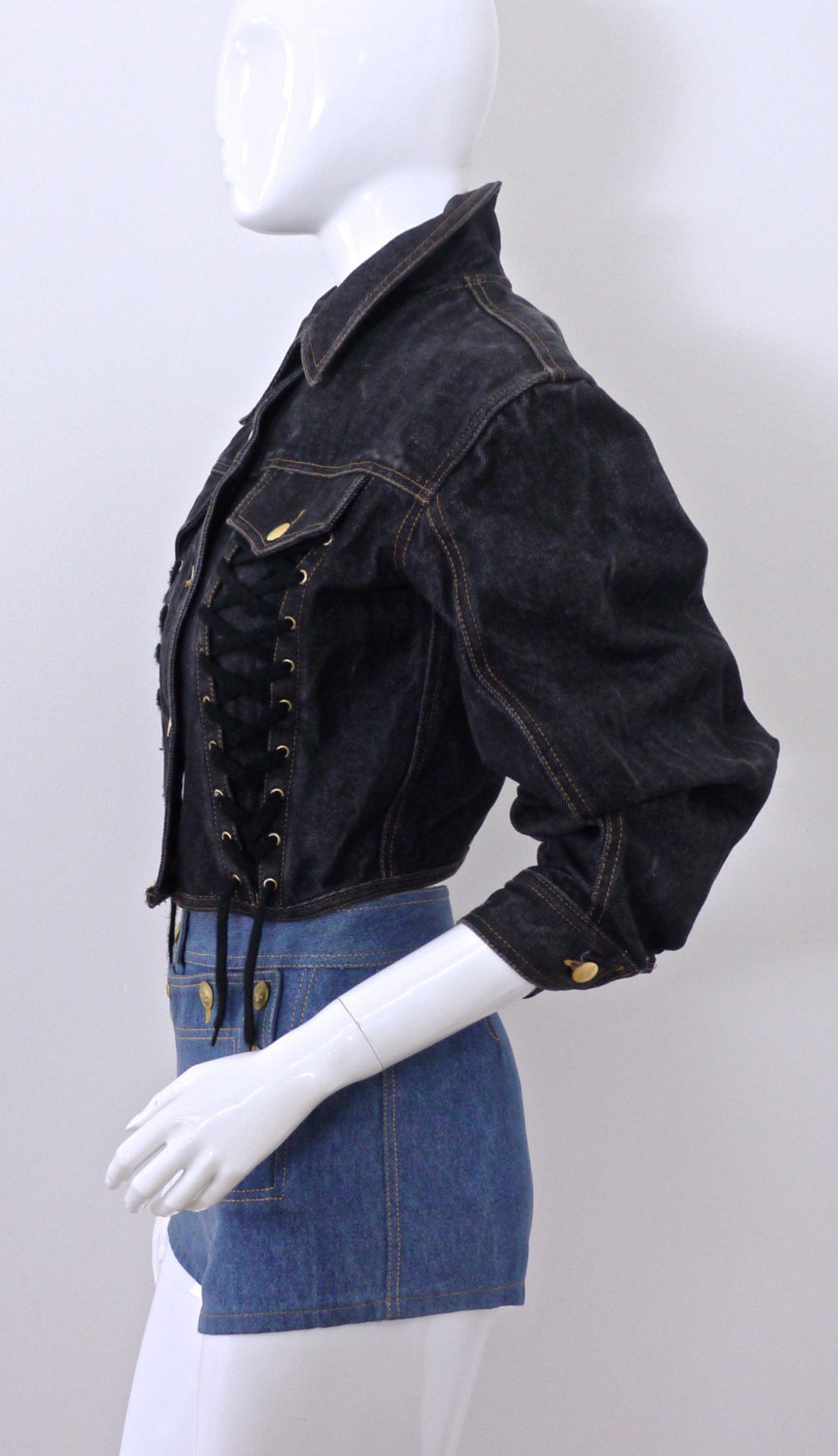Vintage JEAN PAUL GAULTIER Corset Lace Up Denim Jacket at 1stDibs
