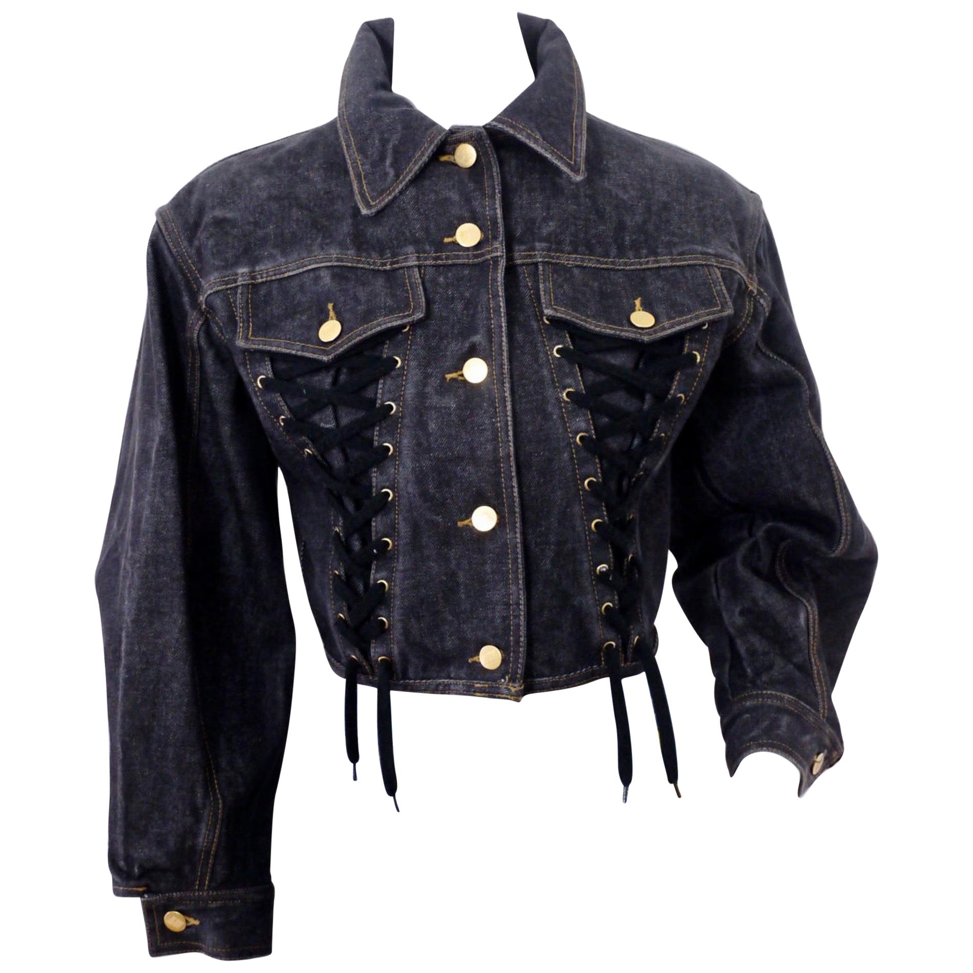 Vintage JEAN PAUL GAULTIER Corset Lace Up Denim Jacket