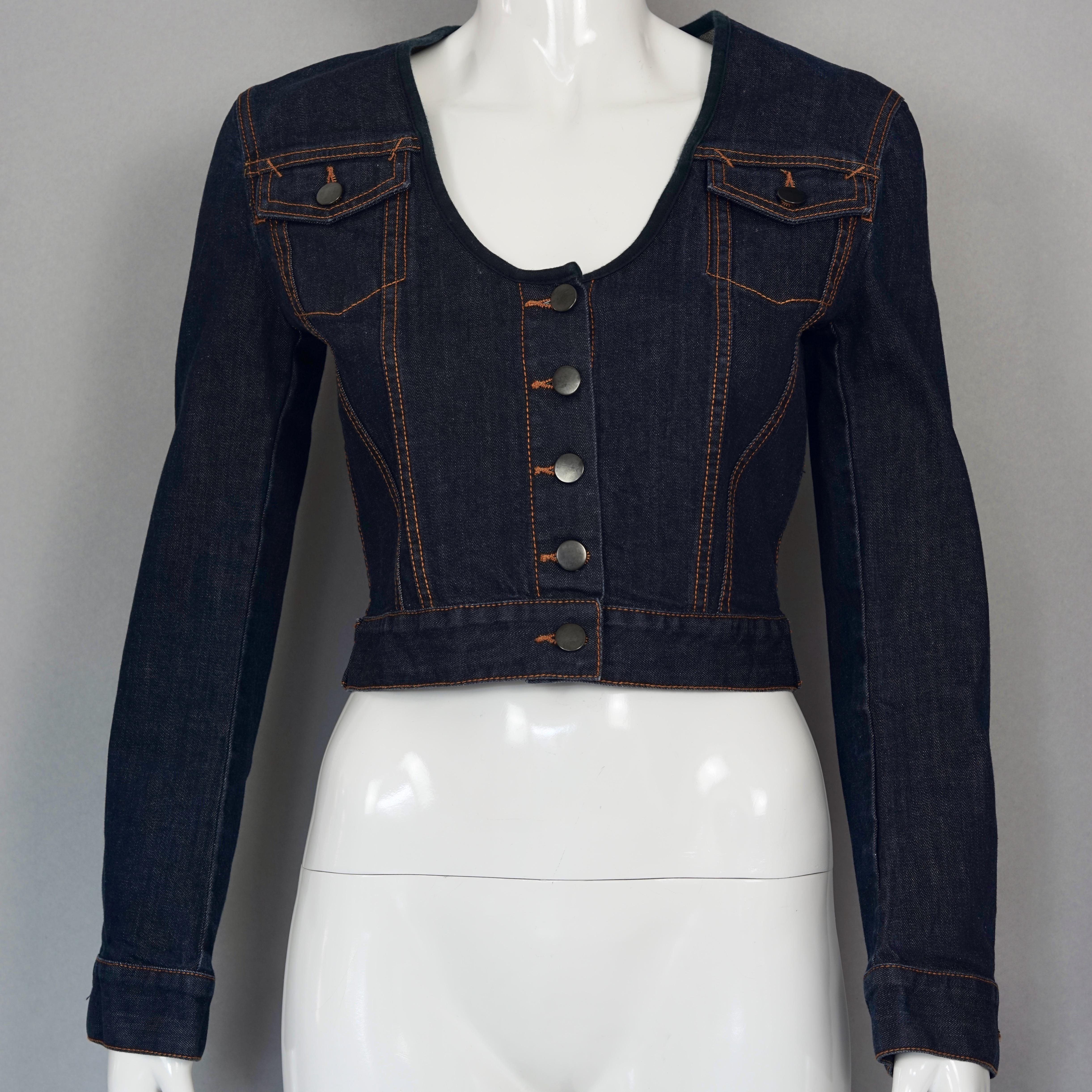 Black Vintage JEAN PAUL GAULTIER Dark Blue Denim Cropped Jacket For Sale