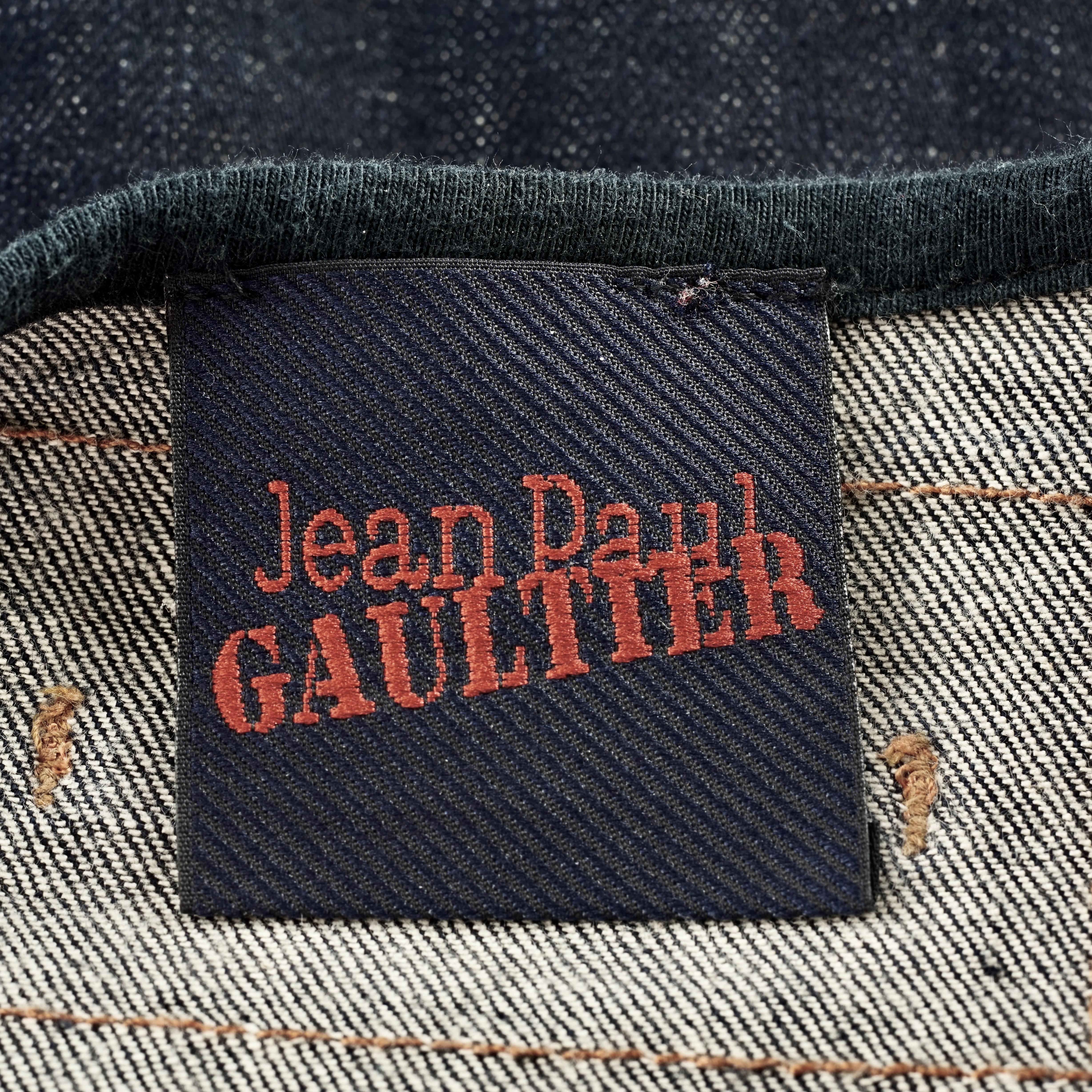 Vintage JEAN PAUL GAULTIER Dark Blue Denim Cropped Jacket For Sale 4