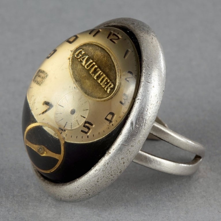 Vintage JEAN PAUL GAULTIER Domed Watch Face Novelty Ring For Sale