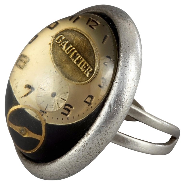 Vintage JEAN PAUL GAULTIER Domed Watch Face Novelty Ring For Sale 