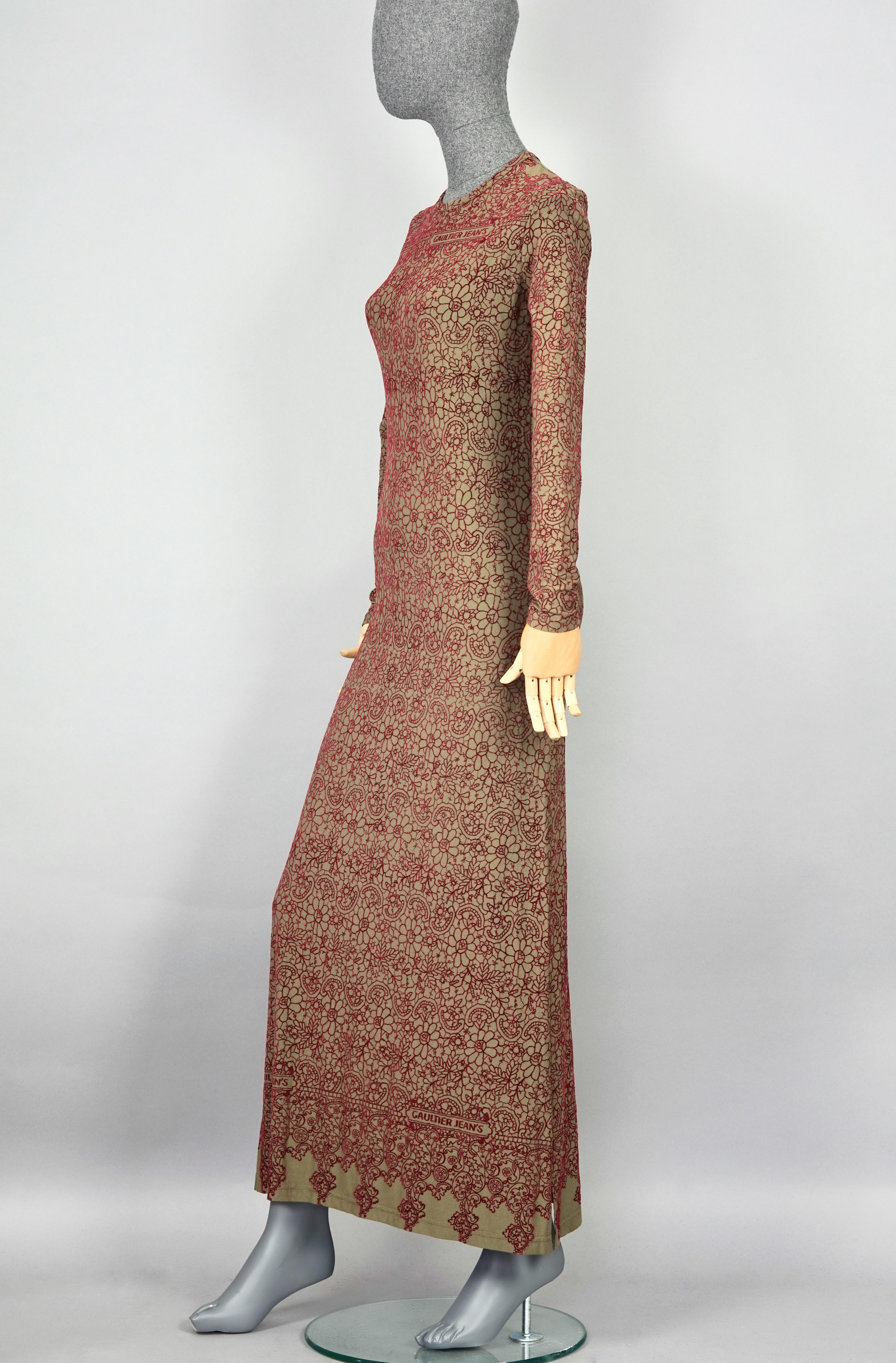 Vintage JEAN PAUL GAULTIER Embroidered Tattoo Pattern Maxi Dress

Measurements taken laid flat, please double bust, waist and hips:
Shoulder: 14.37 inches (36.5 cm)
Sleeves: 24.21 inches (61.5 cm)
Bust: 17.71 inches (45 cm) without stretching
Waist: