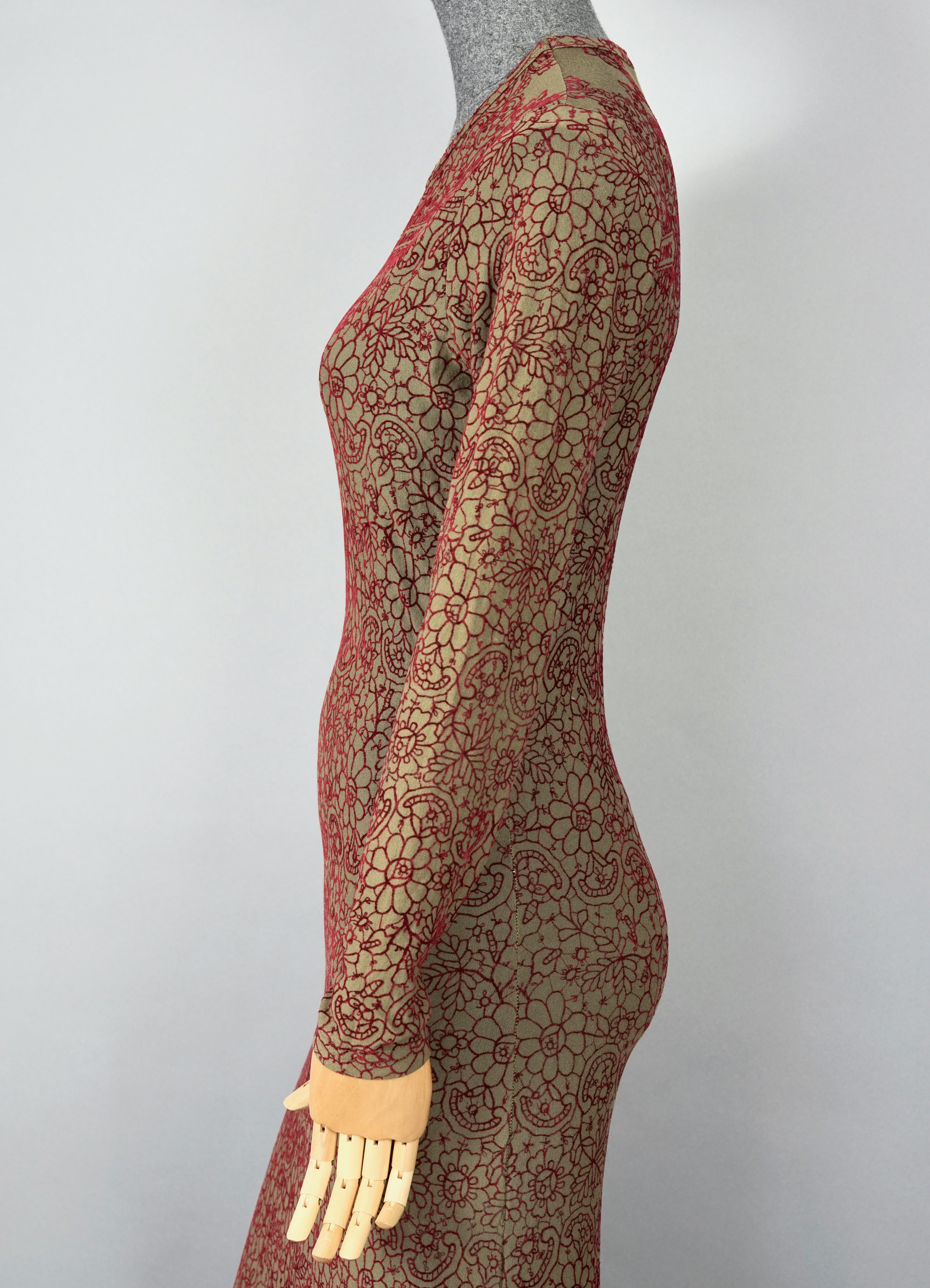 Brown Vintage JEAN PAUL GAULTIER Embroidered Tattoo Pattern Maxi Dress For Sale
