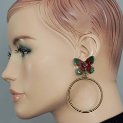 Vintage JEAN PAUL GAULTIER Enamel Butterfly Creole Dangling Earrings