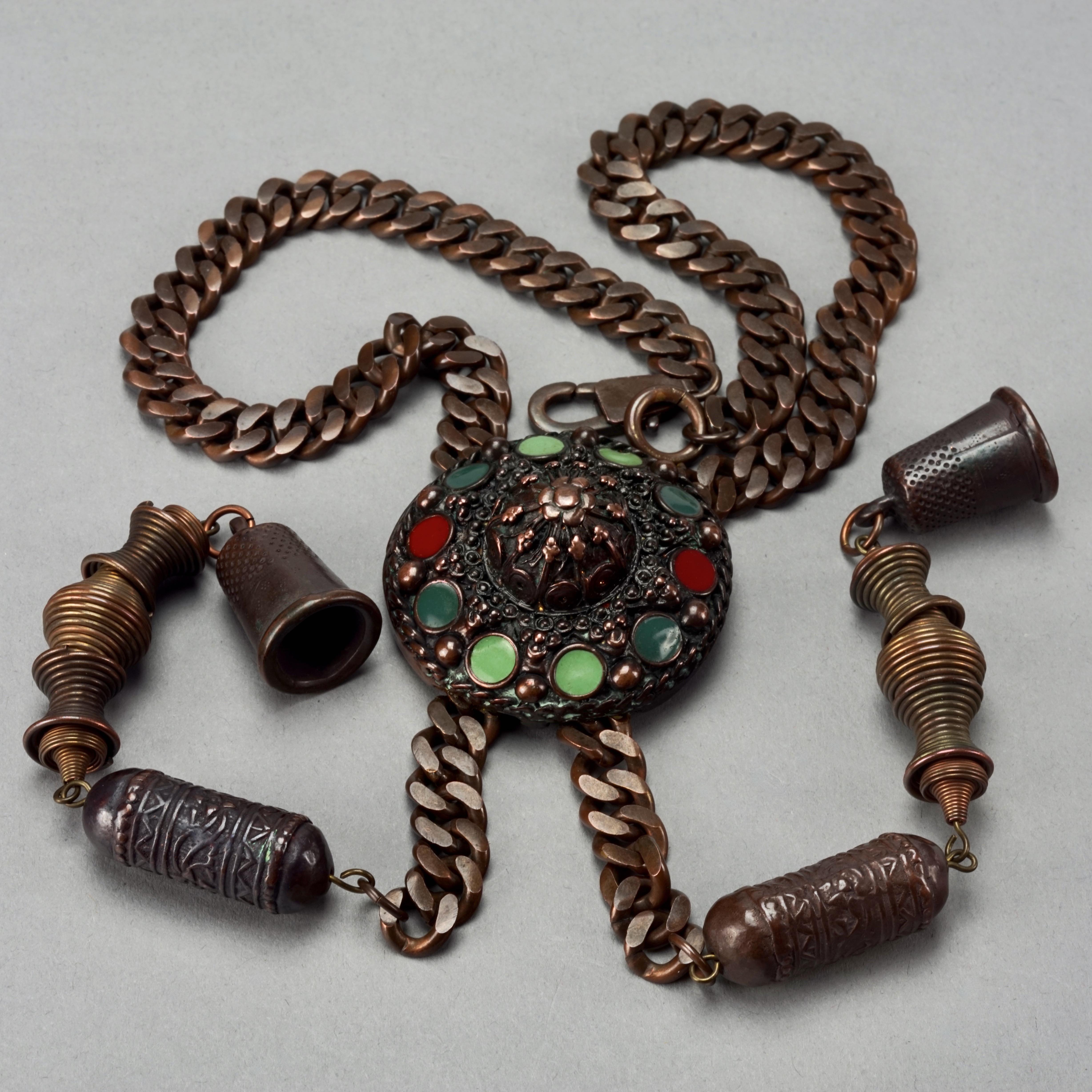 Vintage JEAN PAUL GAULTIER Enamel Tribal Charm Brutalist Necklace 3