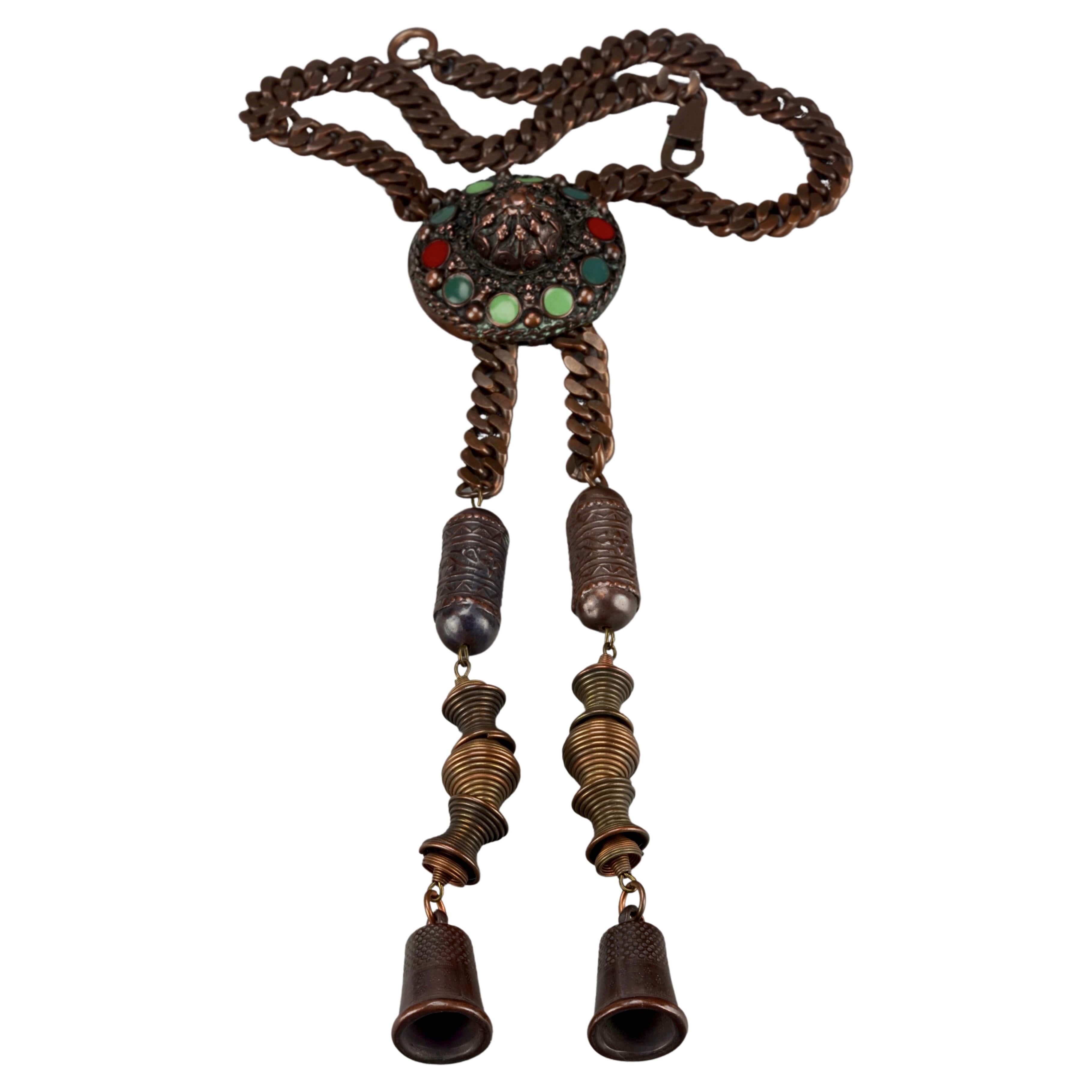 Vintage JEAN PAUL GAULTIER Enamel Tribal Charm Brutalist Necklace