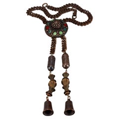 Vintage JEAN PAUL GAULTIER Enamel Tribal Charm Brutalist Necklace