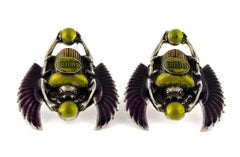 Vintage JEAN PAUL GAULTIER Enameled Scarab Egyptian Earrings