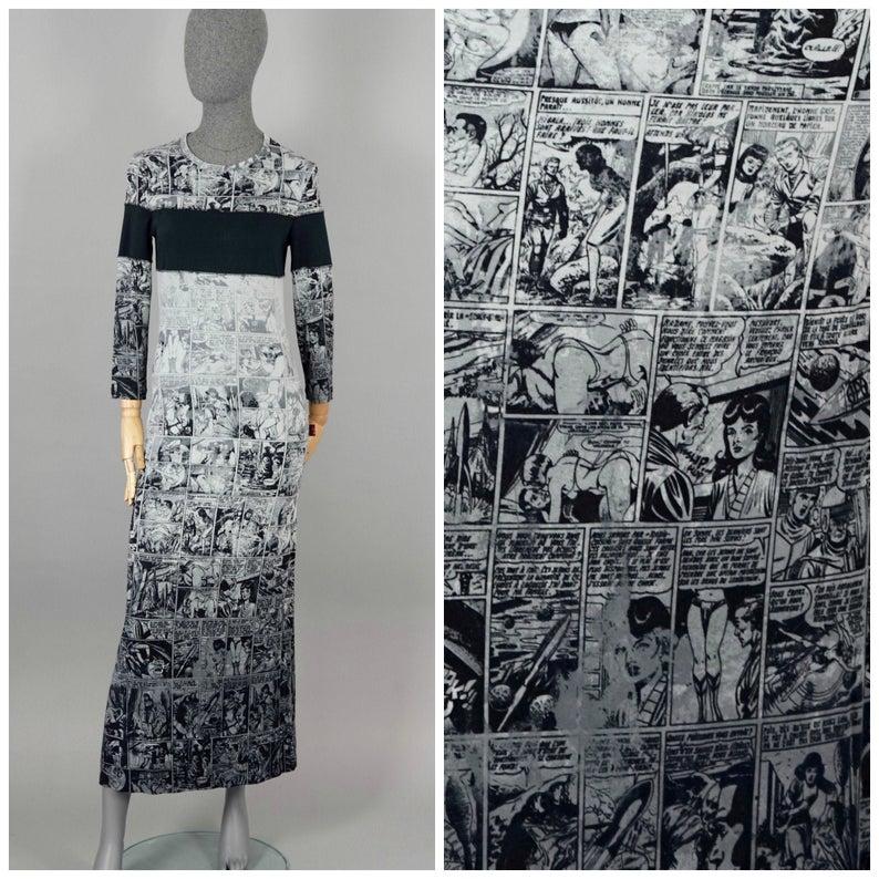 Vintage JEAN PAUL GAULTIER Erotic Comic Cartoon Print Maxi Dress

Measurements taken laid flat, please double bust, waist and hips:
Shoulder: 16.14 inches (41 cm)
Sleeves: 19.68 inches (50 cm)
Bust: 15.74 inches (40 cm) without stretching
Waist: