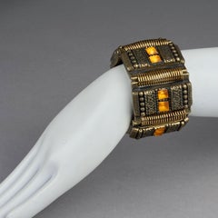 Vintage JEAN PAUL GAULTIER Ethnic Cabochon Articulated Wide Cuff Bracelet