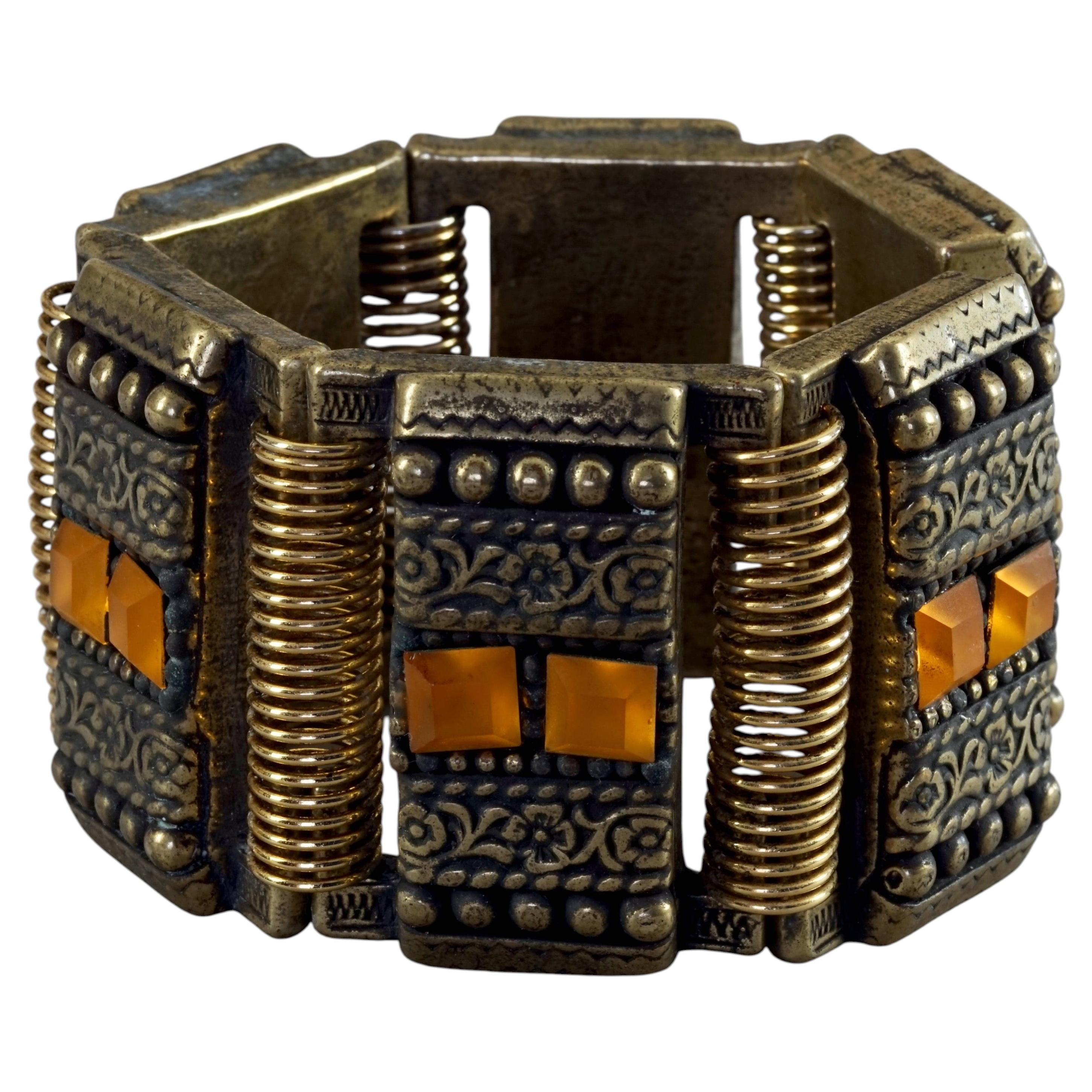 Vintage JEAN PAUL GAULTIER Ethnic Cabochon Articulated Wide Cuff Bracelet