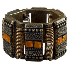 Vintage JEAN PAUL GAULTIER Ethnic Cabochon Articulated Wide Cuff Bracelet