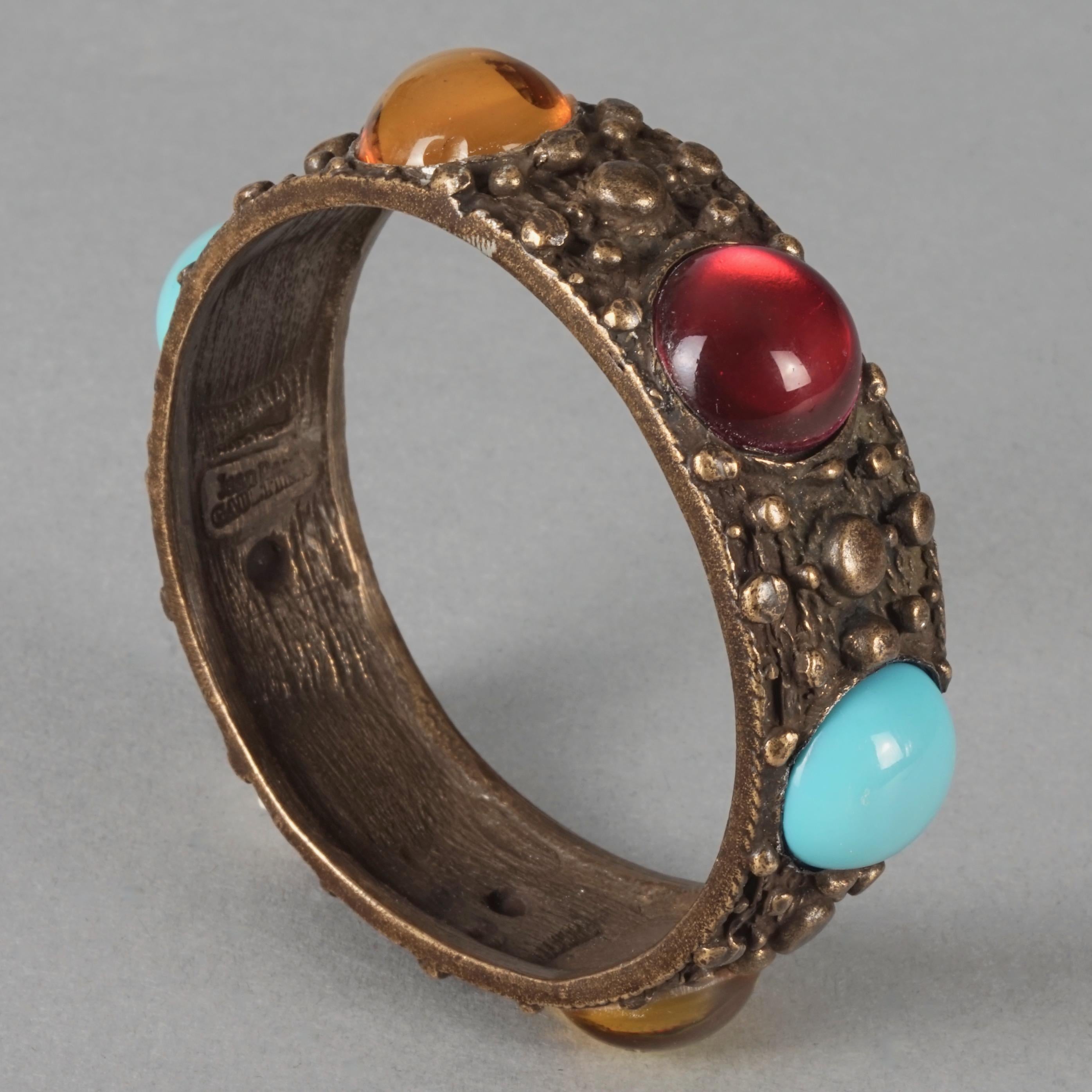 Vintage JEAN PAUL GAULTIER Ethnic Glass Cabochons Cuff Bracelet In Excellent Condition For Sale In Kingersheim, Alsace