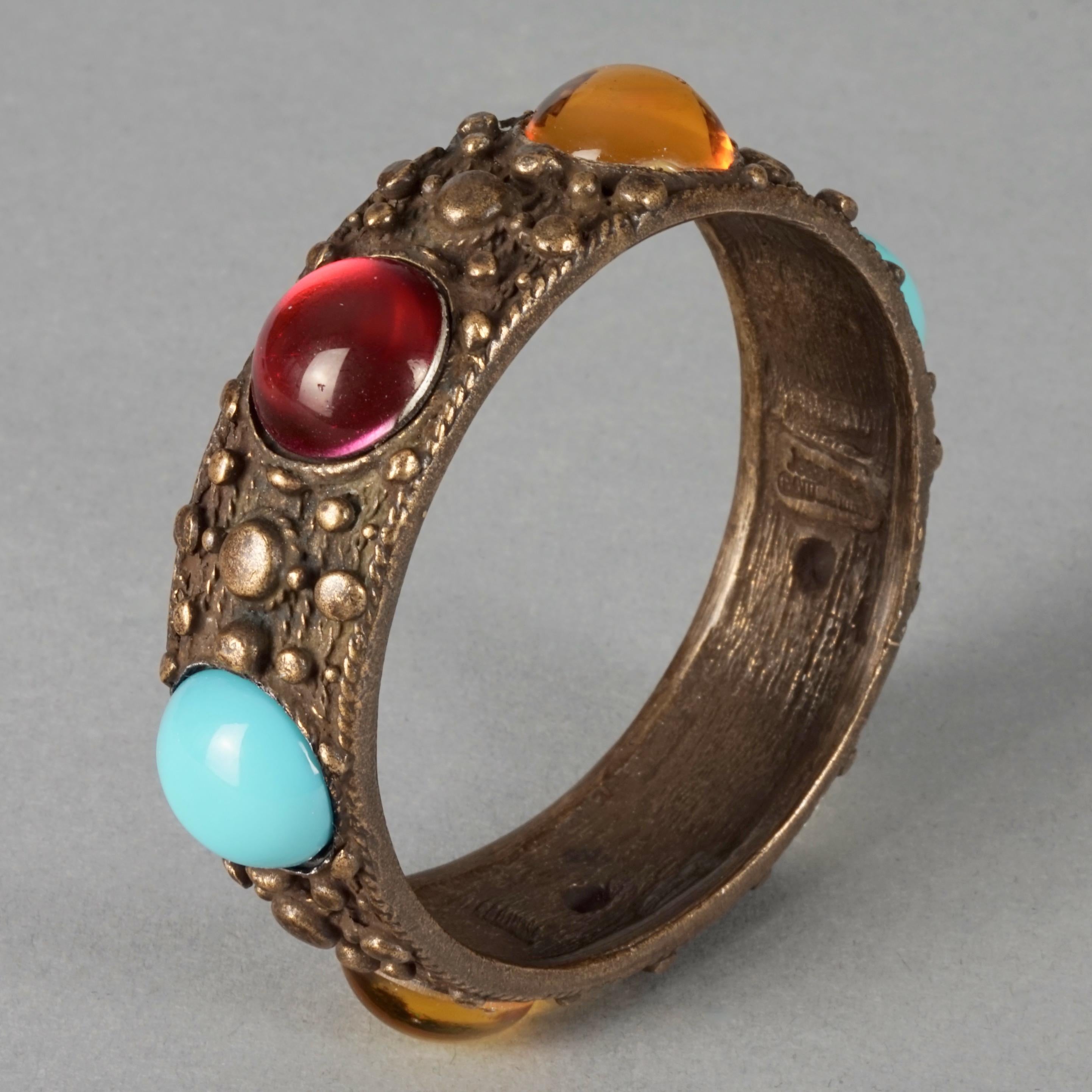 Women's or Men's Vintage JEAN PAUL GAULTIER Ethnic Glass Cabochons Cuff Bracelet For Sale