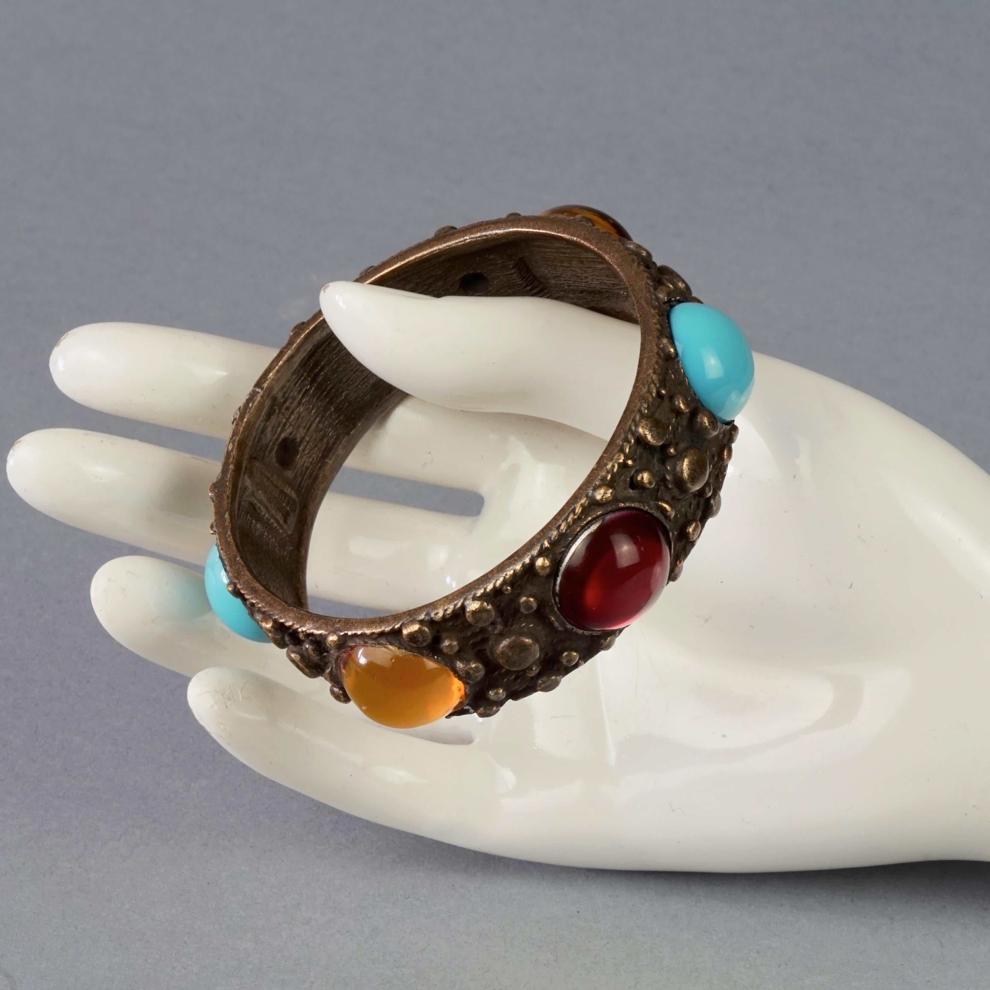Vintage JEAN PAUL GAULTIER Ethnic Glass Cabochons Cuff Bracelet For Sale 5