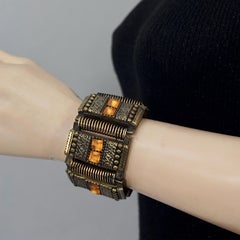 Vintage JEAN PAUL GAULTIER Ethnic Orange Cabochon Link Wide Cuff Bracelet