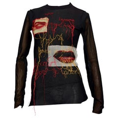 Vintage JEAN PAUL GAULTIER Eye Lip Sheer Besticktes Mesh Top