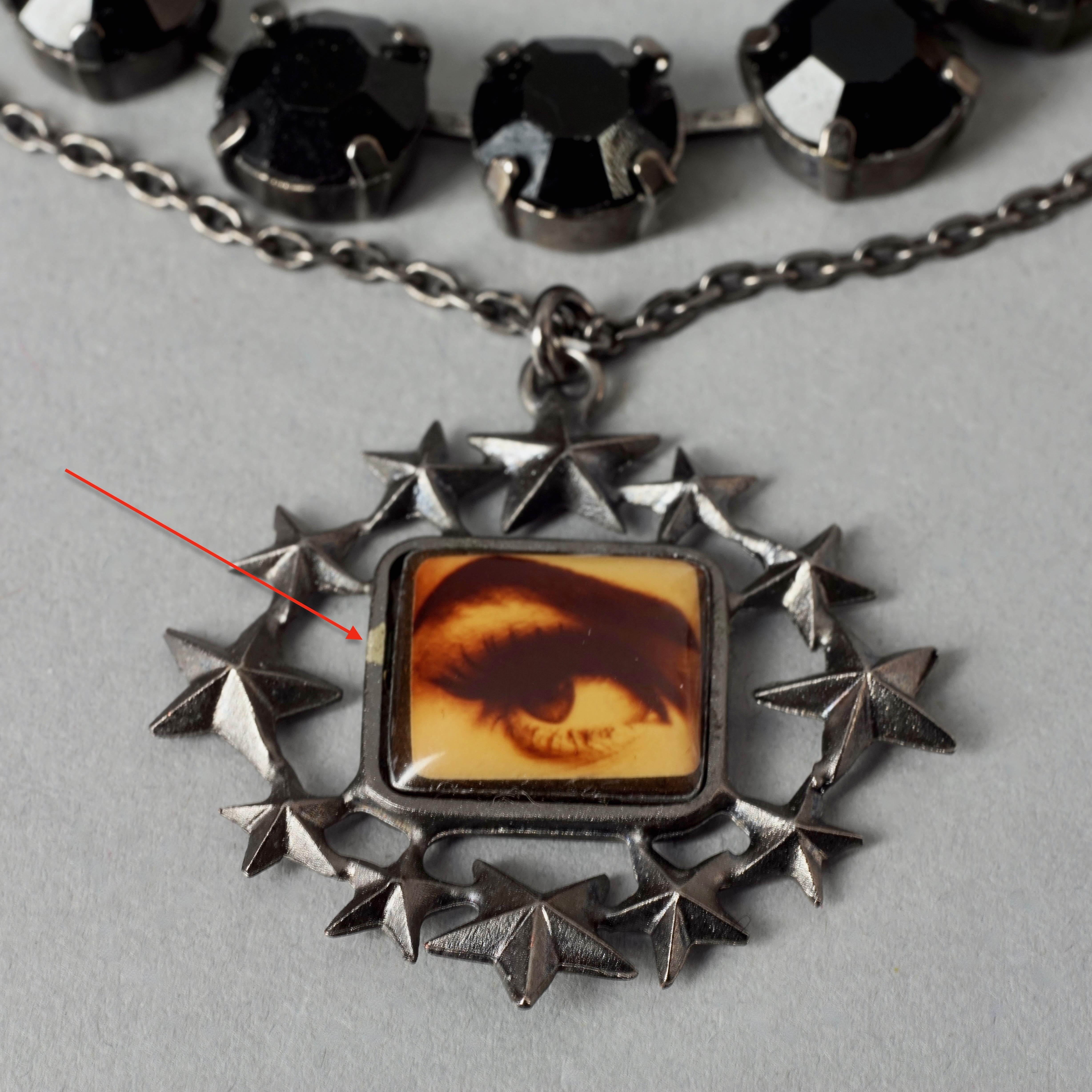 Vintage JEAN PAUL GAULTIER Eye Stars Novelty Black Rhinestones Gothic Necklace For Sale 6