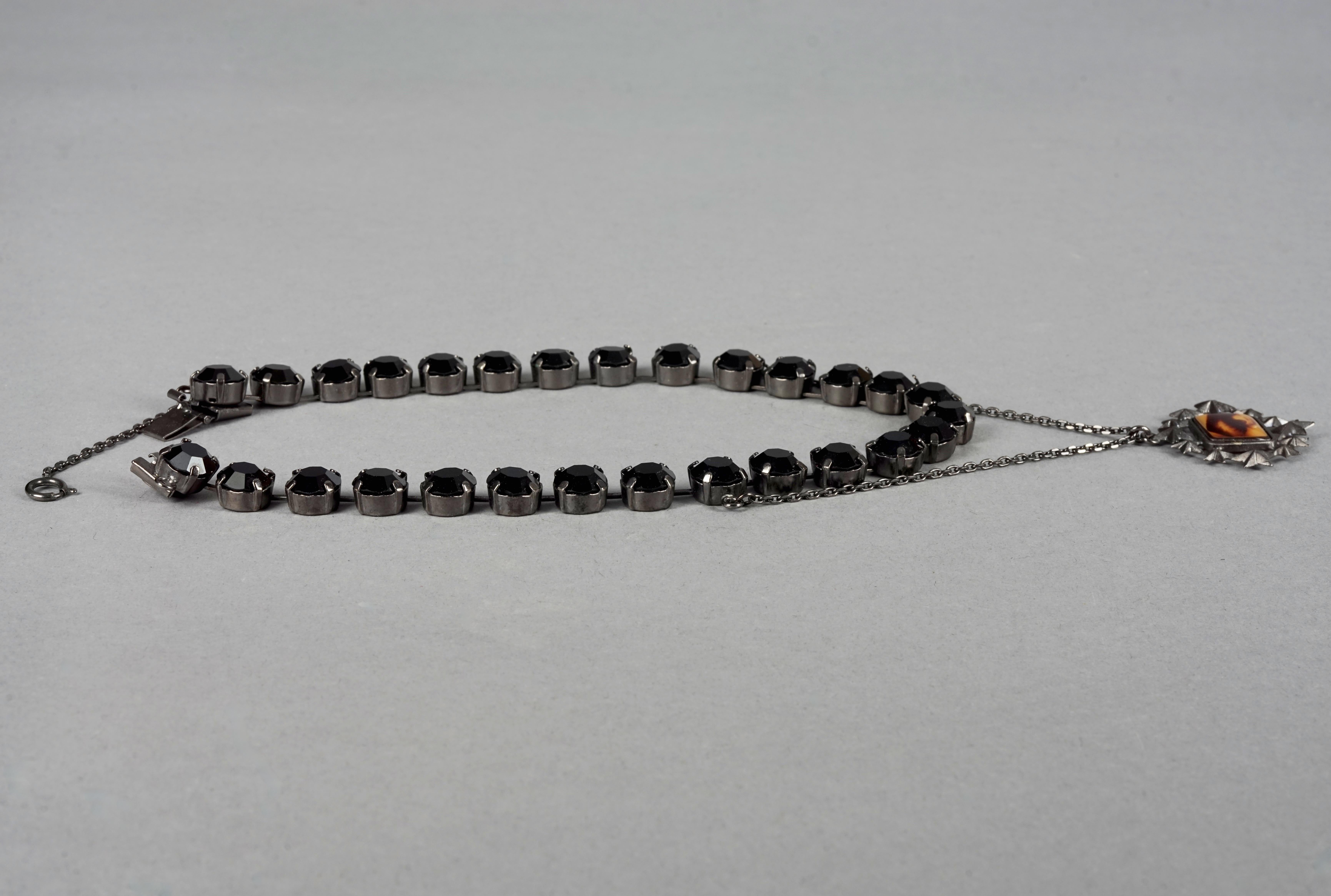 Women's or Men's Vintage JEAN PAUL GAULTIER Eye Stars Novelty Black Rhinestones Gothic Necklace For Sale