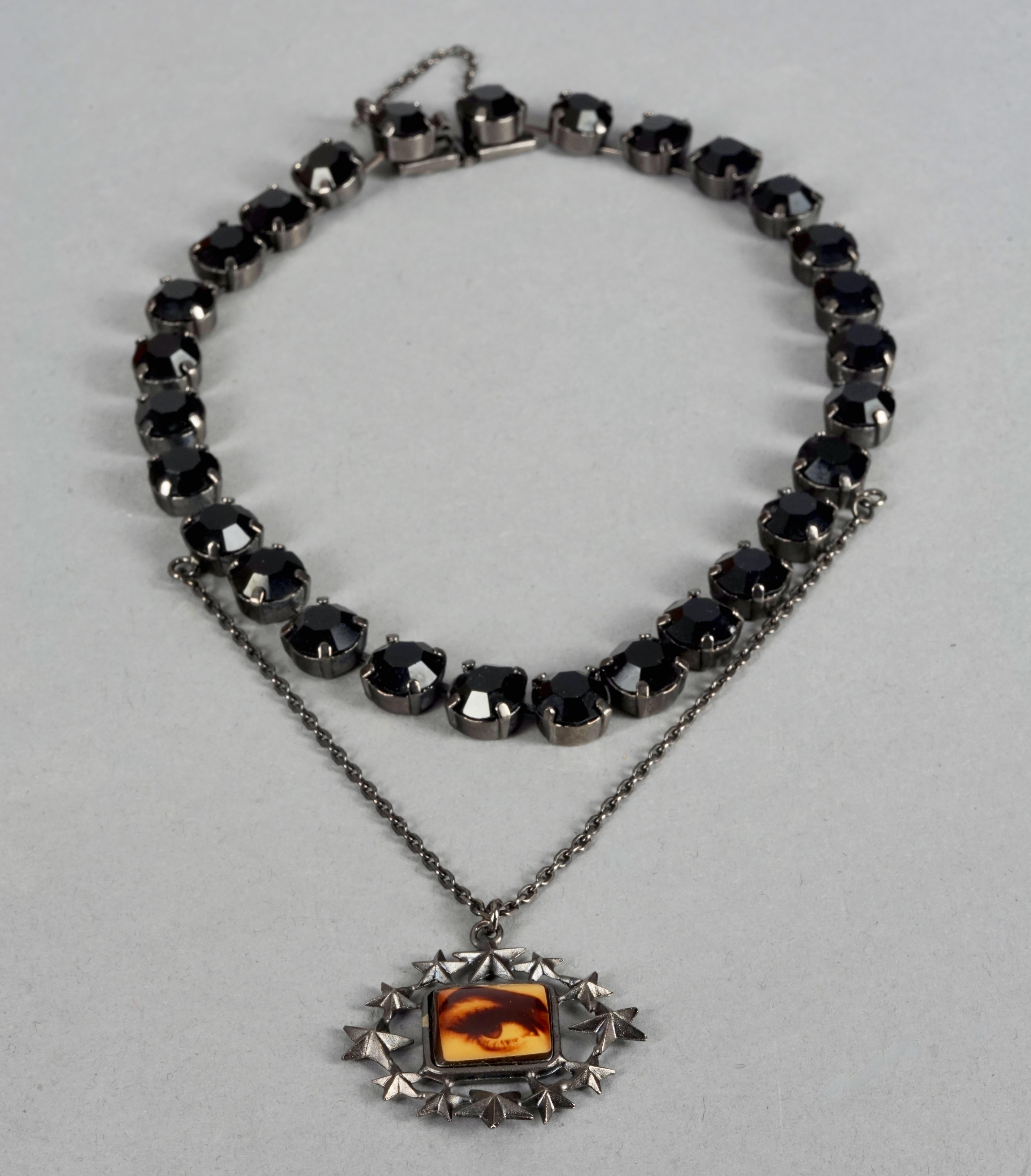 Vintage JEAN PAUL GAULTIER Eye Stars Novelty Black Rhinestones Gothic Necklace For Sale 1