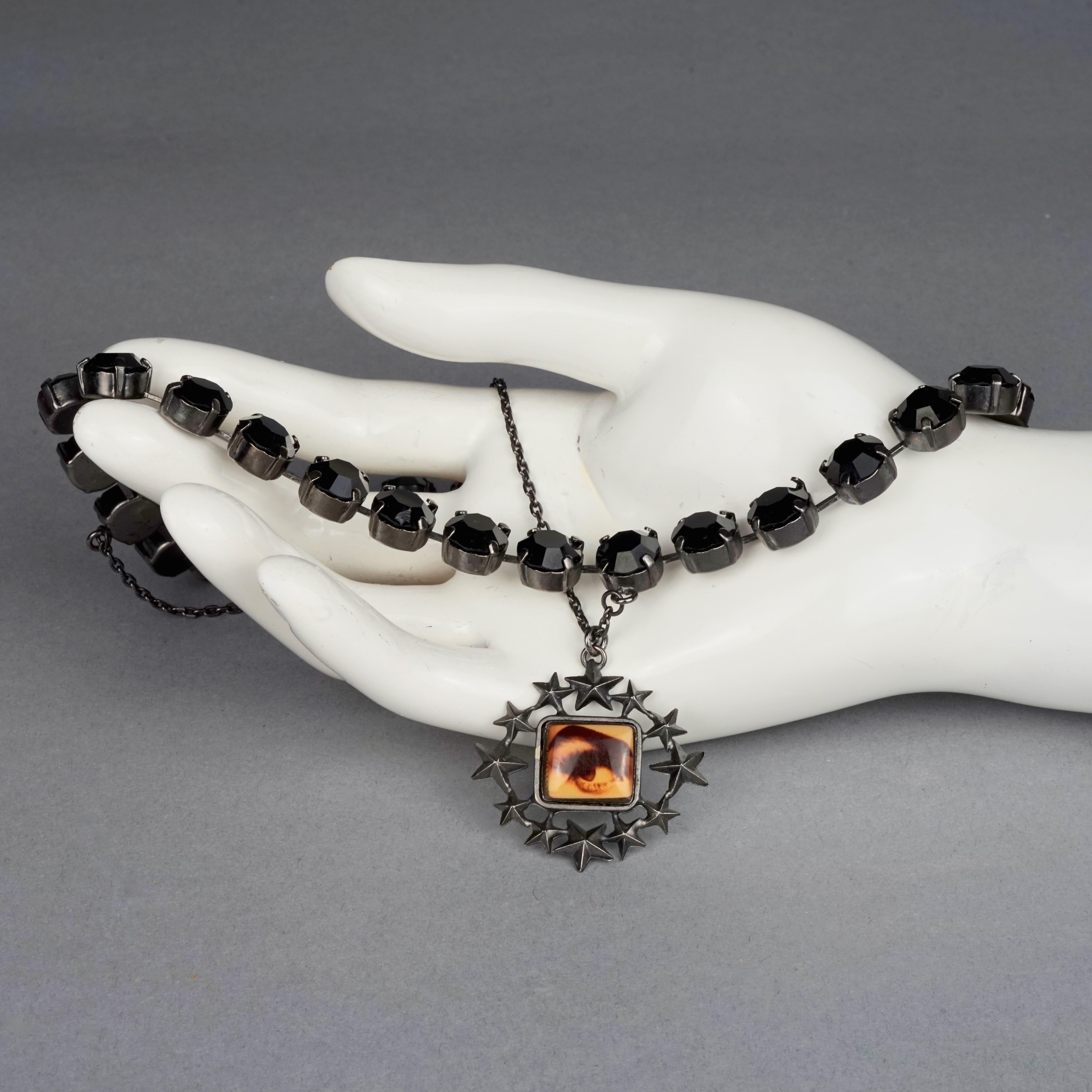 Vintage JEAN PAUL GAULTIER Eye Stars Novelty Black Rhinestones Gothic Necklace For Sale 3