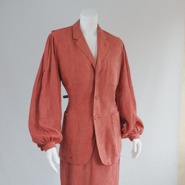 Vintage Jean Paul Gaultier Femme Brick Red Pliss Skirt Suit  In Good Condition For Sale In Berlin, DE