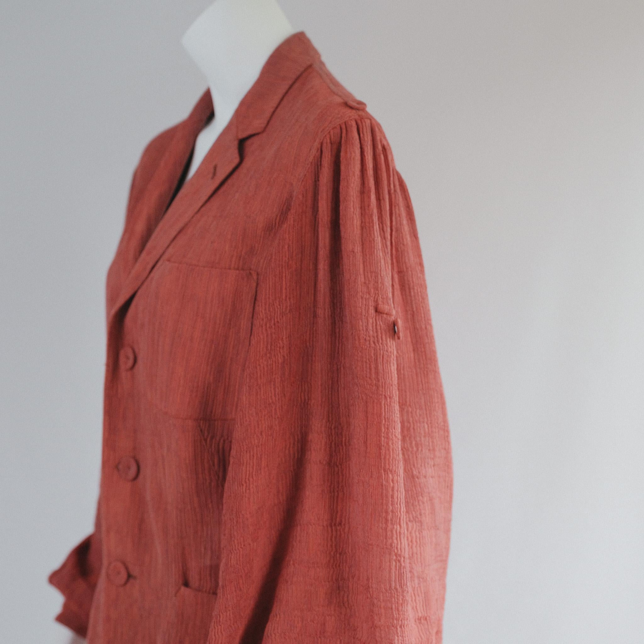 Women's or Men's Vintage Jean Paul Gaultier Femme Brick Red Pliss Skirt Suit 
