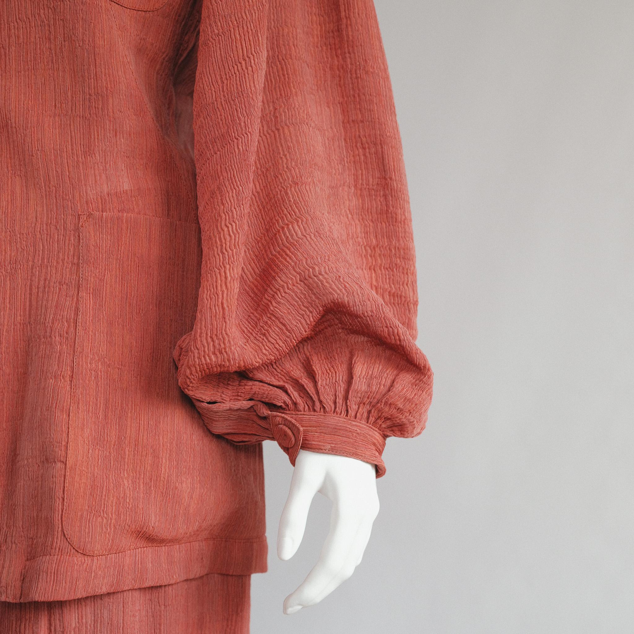 Vintage Jean Paul Gaultier Femme Brick Red Pliss Skirt Suit  1