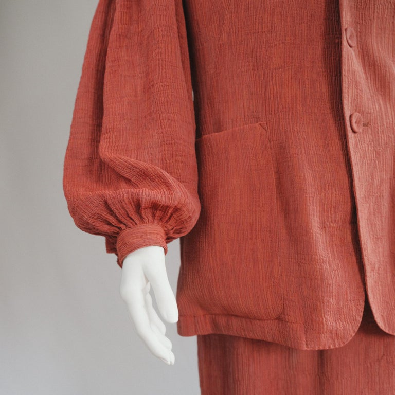 Vintage Jean Paul Gaultier Femme Brick Red Pliss Skirt Suit  For Sale 2