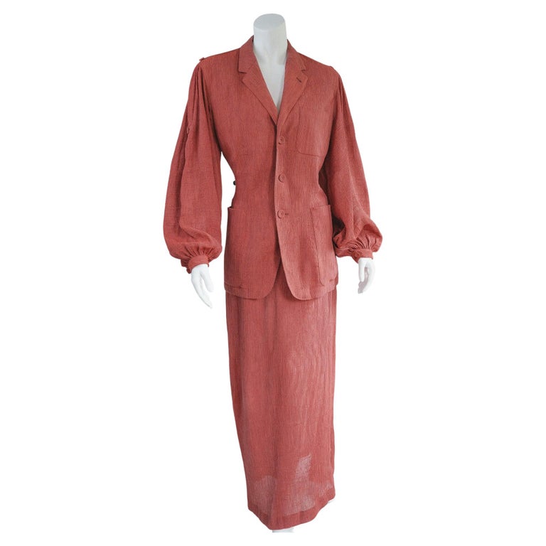 Vintage Jean Paul Gaultier Femme Brick Red Pliss Skirt Suit  For Sale