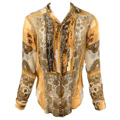 Vintage JEAN PAUL GAULTIER FEMME Size M Tan & Beige Print Silk Pleated Shirt