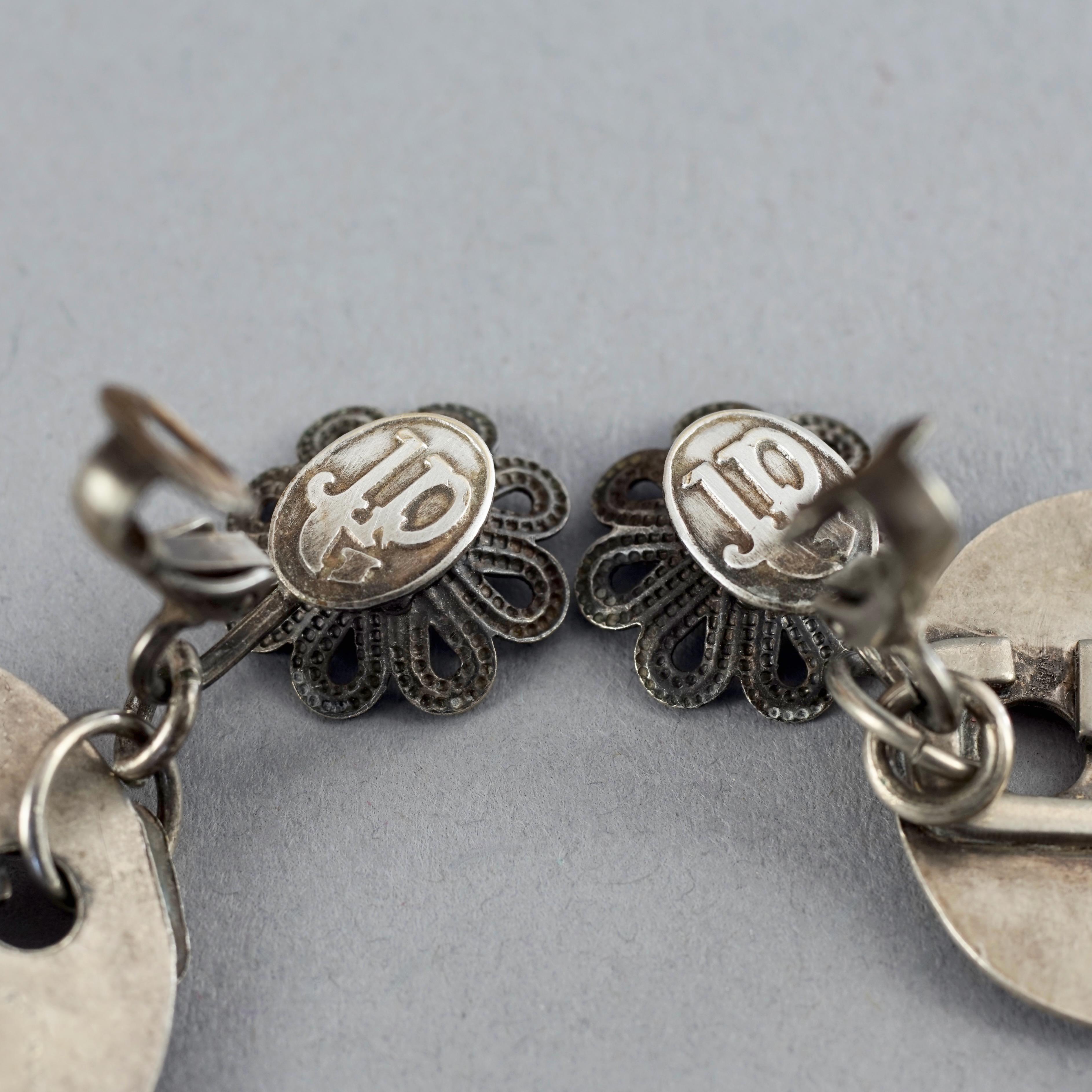 Vintage JEAN PAUL GAULTIER Flower Scapular Religious Charm Dangling Earrings For Sale 7