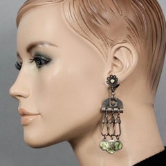 Vintage JEAN PAUL GAULTIER Flower Scapular Religious Charm Dangling Earrings