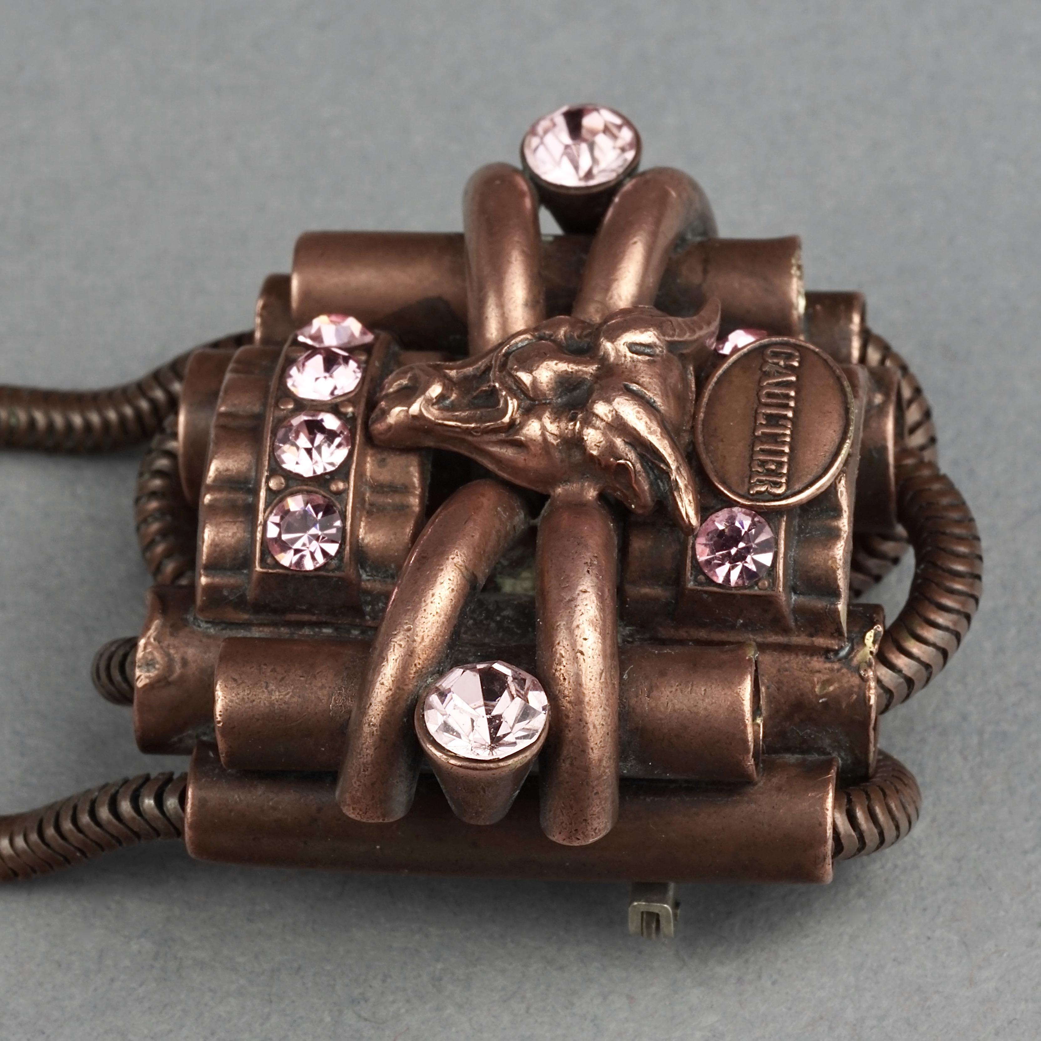 Vintage JEAN PAUL GAULTIER Gargoyle Tubular Dangling Chain Gothic Brooch 1