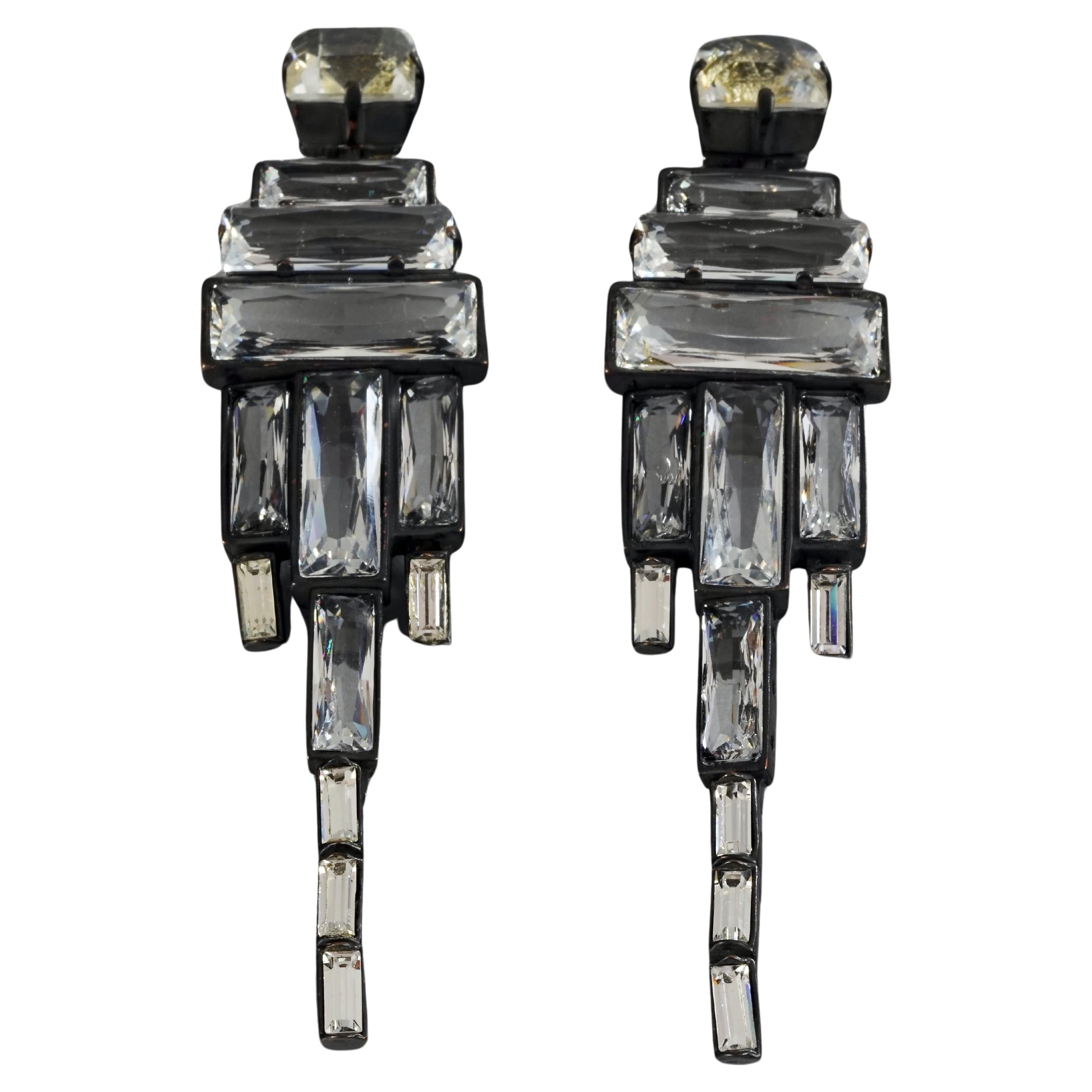 Vintage JEAN PAUL GAULTIER Geometric Crystal Long Dangling Earrings