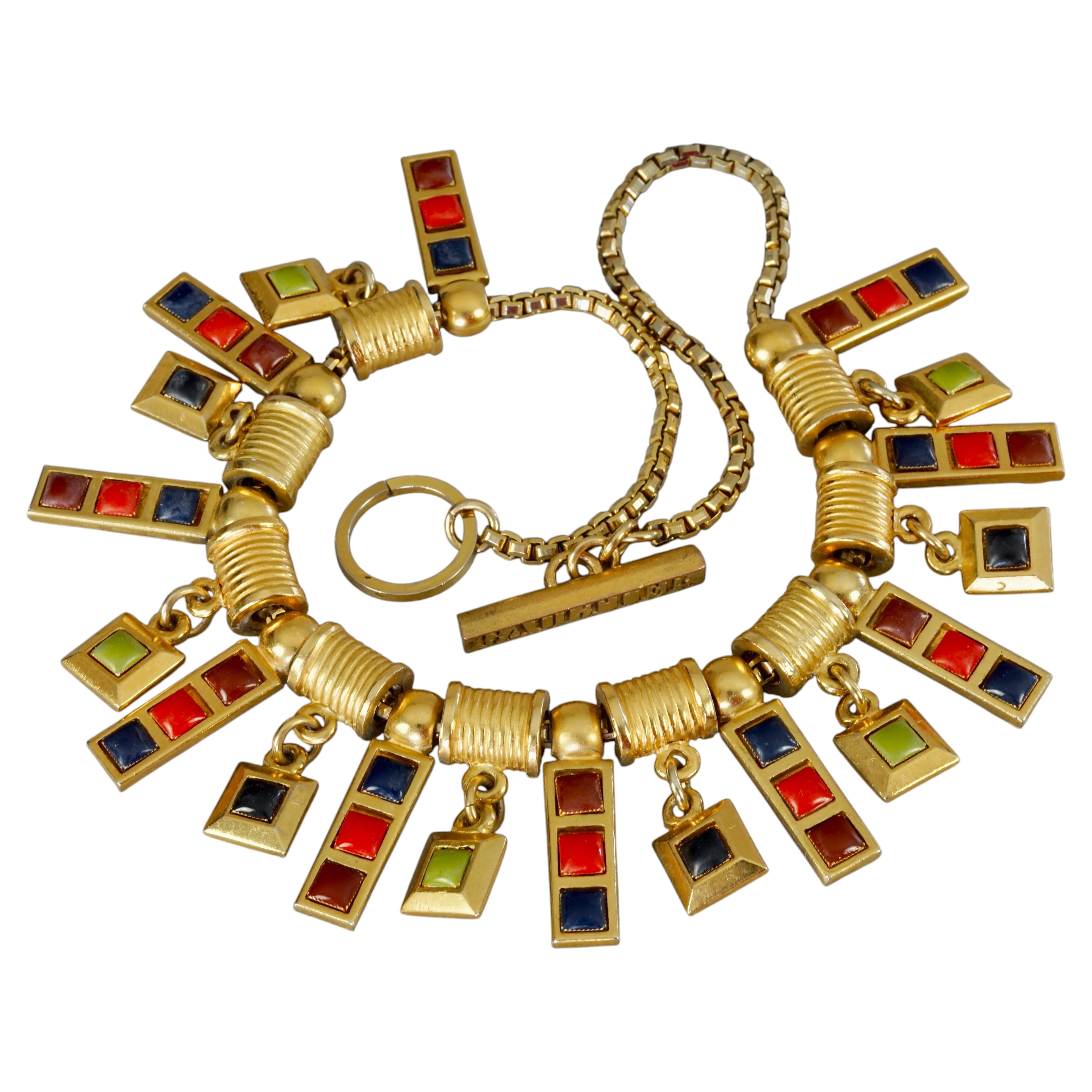 Vintage JEAN PAUL GAULTIER Geometric Multicolour Cabochons Necklace For Sale