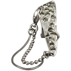 Vintage JEAN PAUL GAULTIER Geometric Rhinestone Multi Chain Silver Ring
