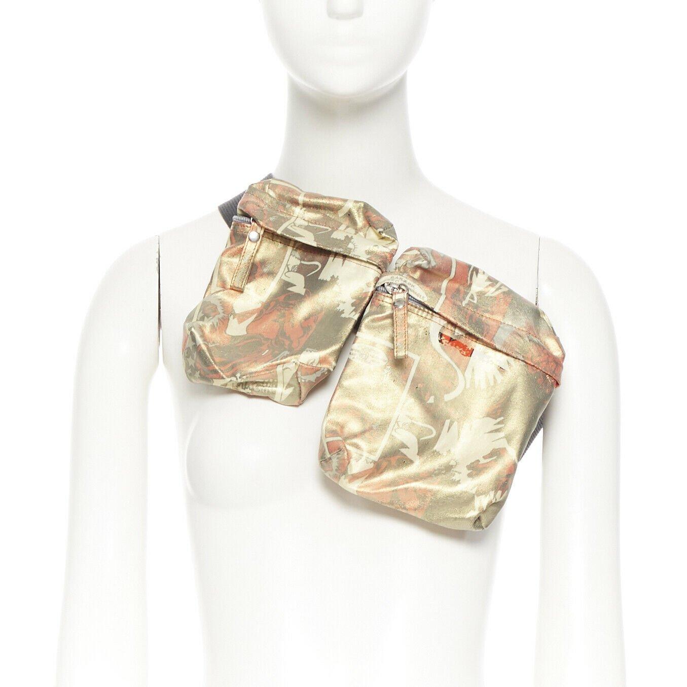 vintage JEAN PAUL GAULTIER gold coated comic print 3 utility pouch belt bag 
Reference: TGAS/A03407 
Brand: Jean Paul Gaultier 
Model: Gold coated comic waist bag 
Material: Cotton 
Color: Gold 
Pattern: Abstract 
Closure: Buckle 
Extra Detail: Gold