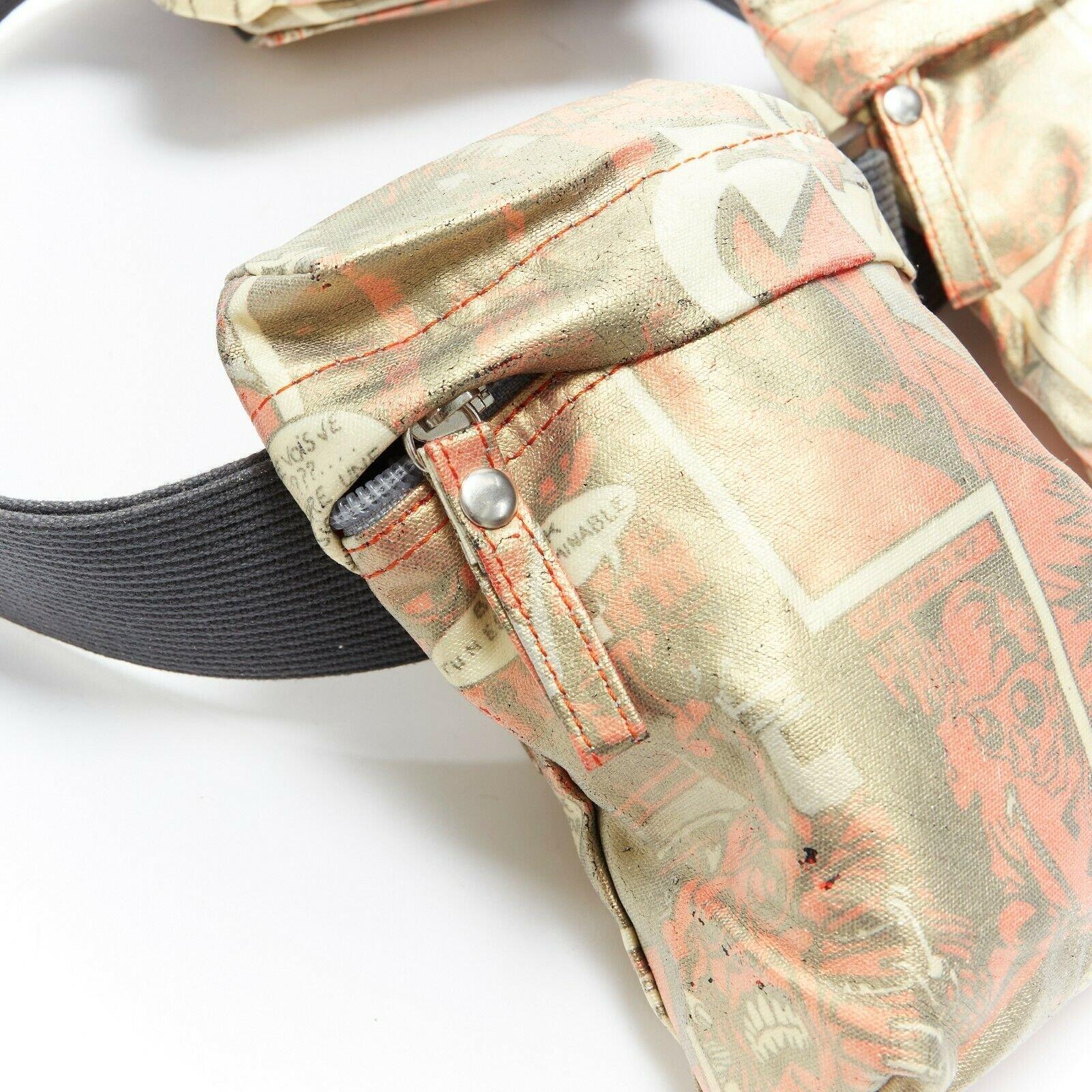 vintage JEAN PAUL GAULTIER gold coated comic print 3 utility pouch belt bag In Good Condition In Hong Kong, NT