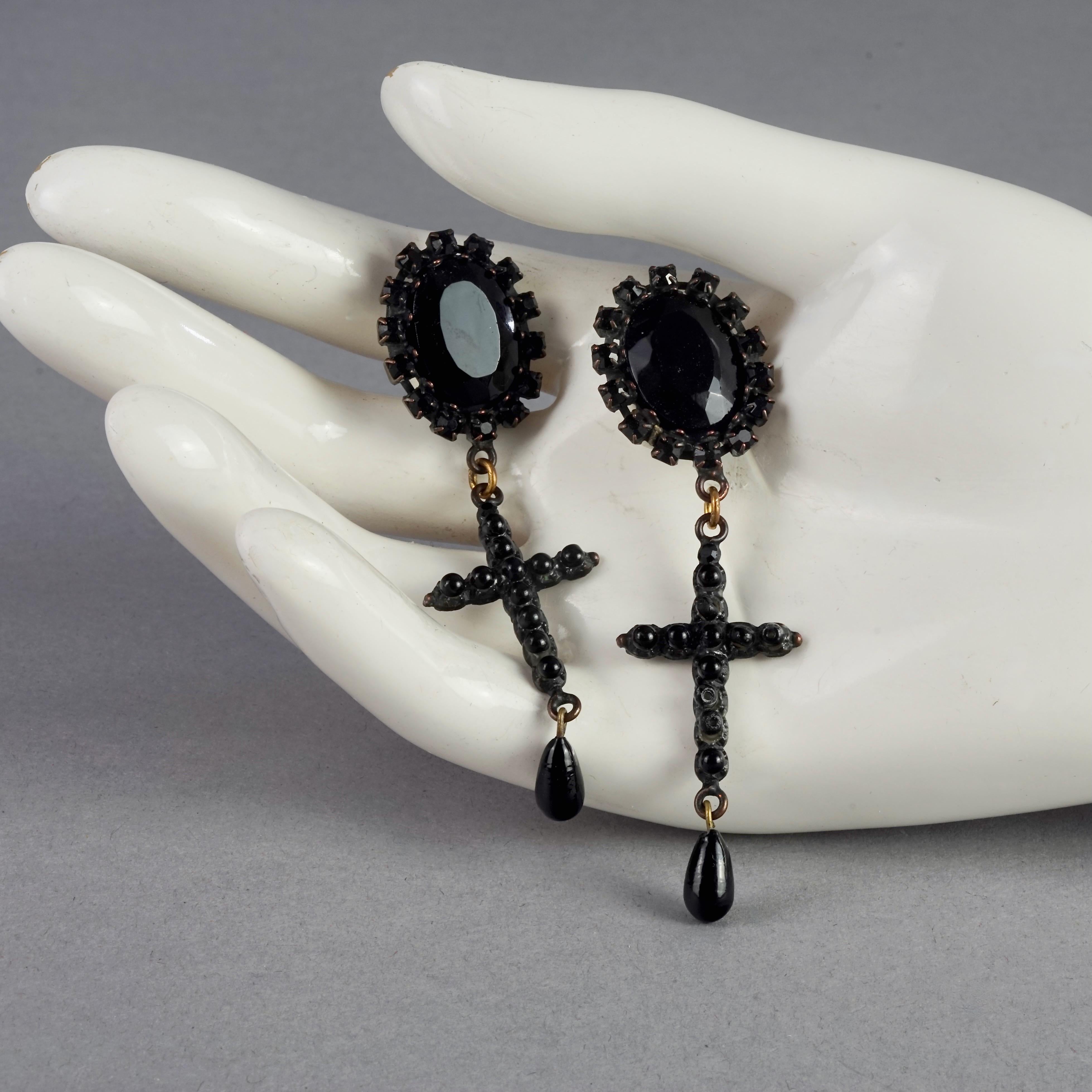 Vintage JEAN PAUL GAULTIER Gothic Black Cross Dangling Earrings For Sale 6