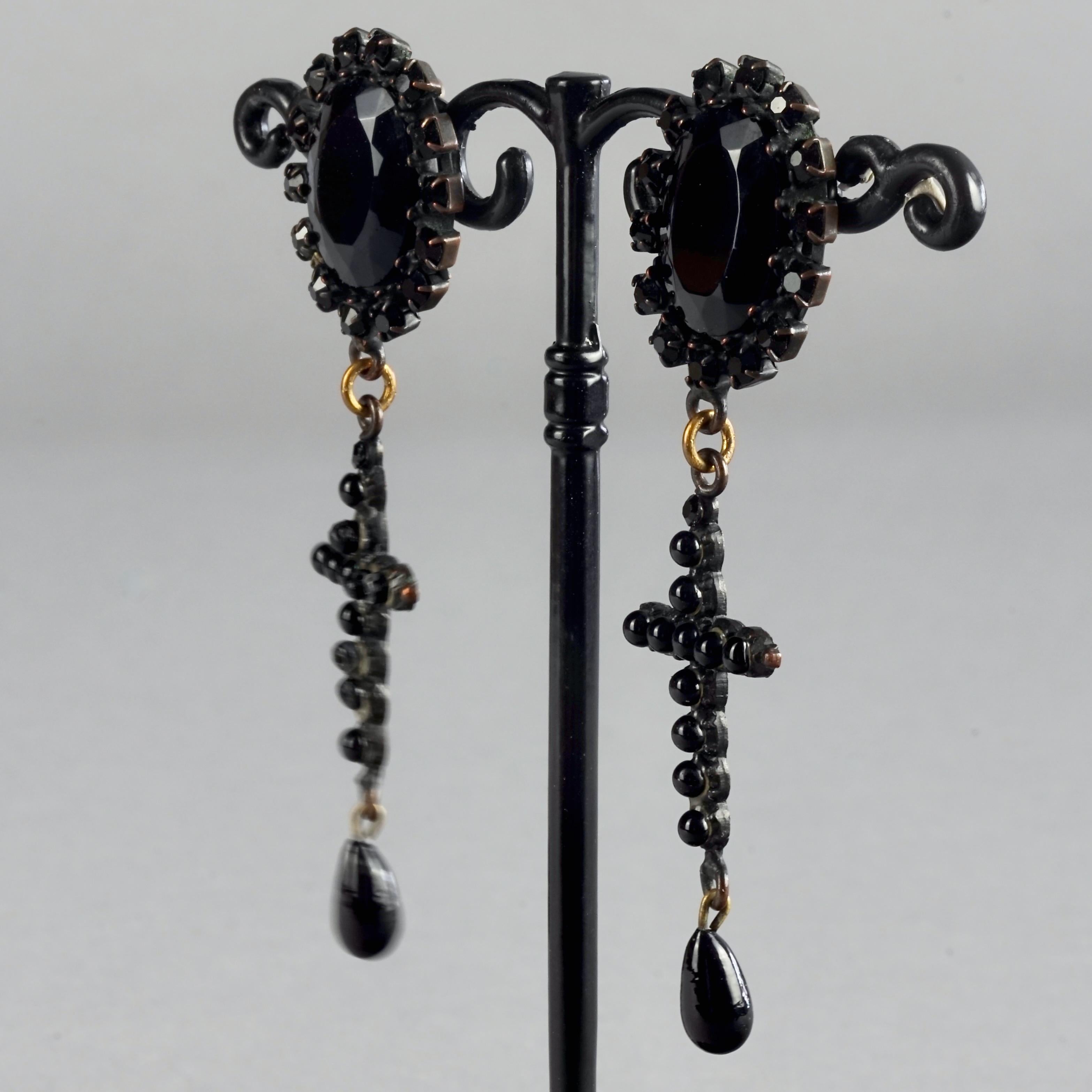 Women's Vintage JEAN PAUL GAULTIER Gothic Black Cross Dangling Earrings For Sale