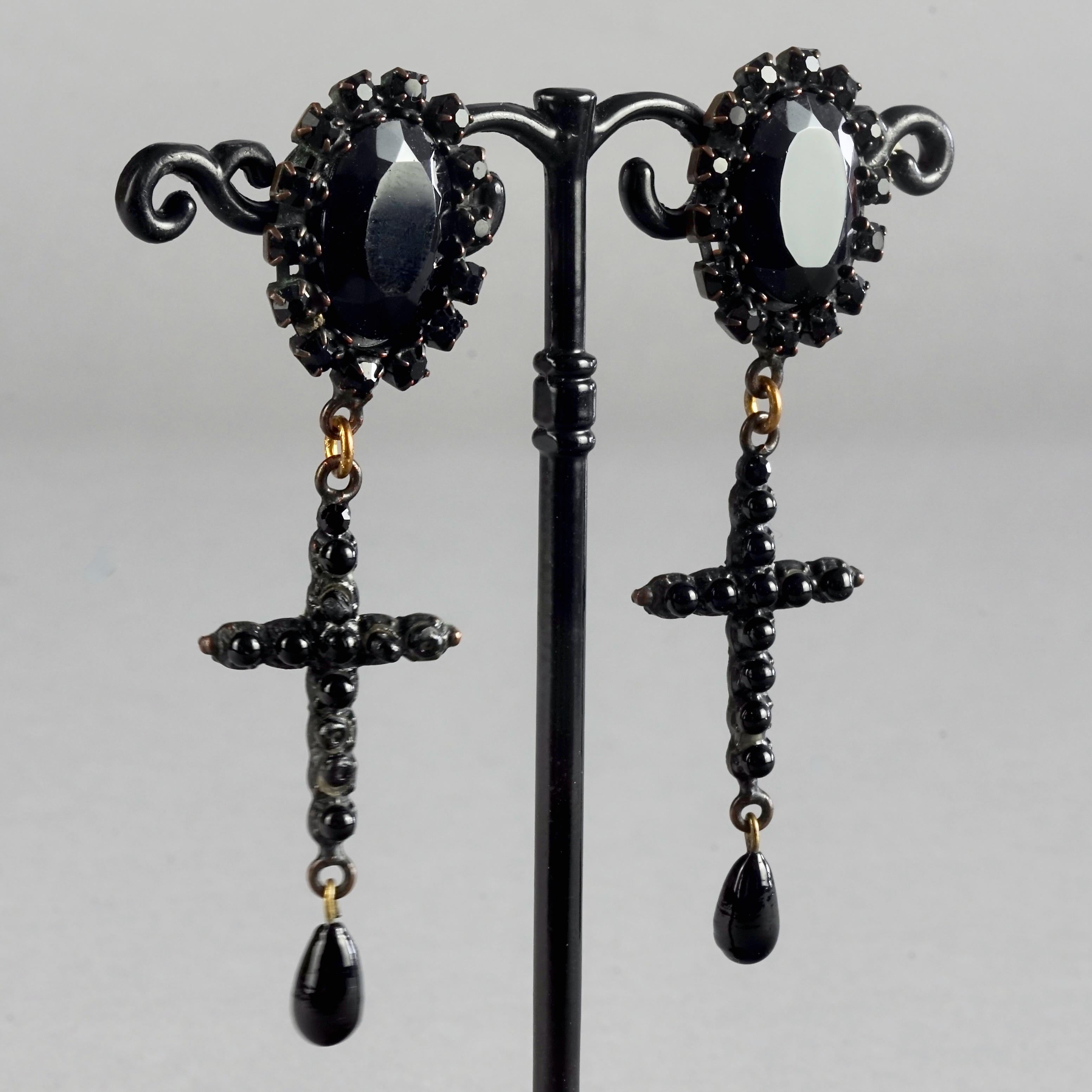 Vintage JEAN PAUL GAULTIER Gothic Black Cross Dangling Earrings For Sale 1