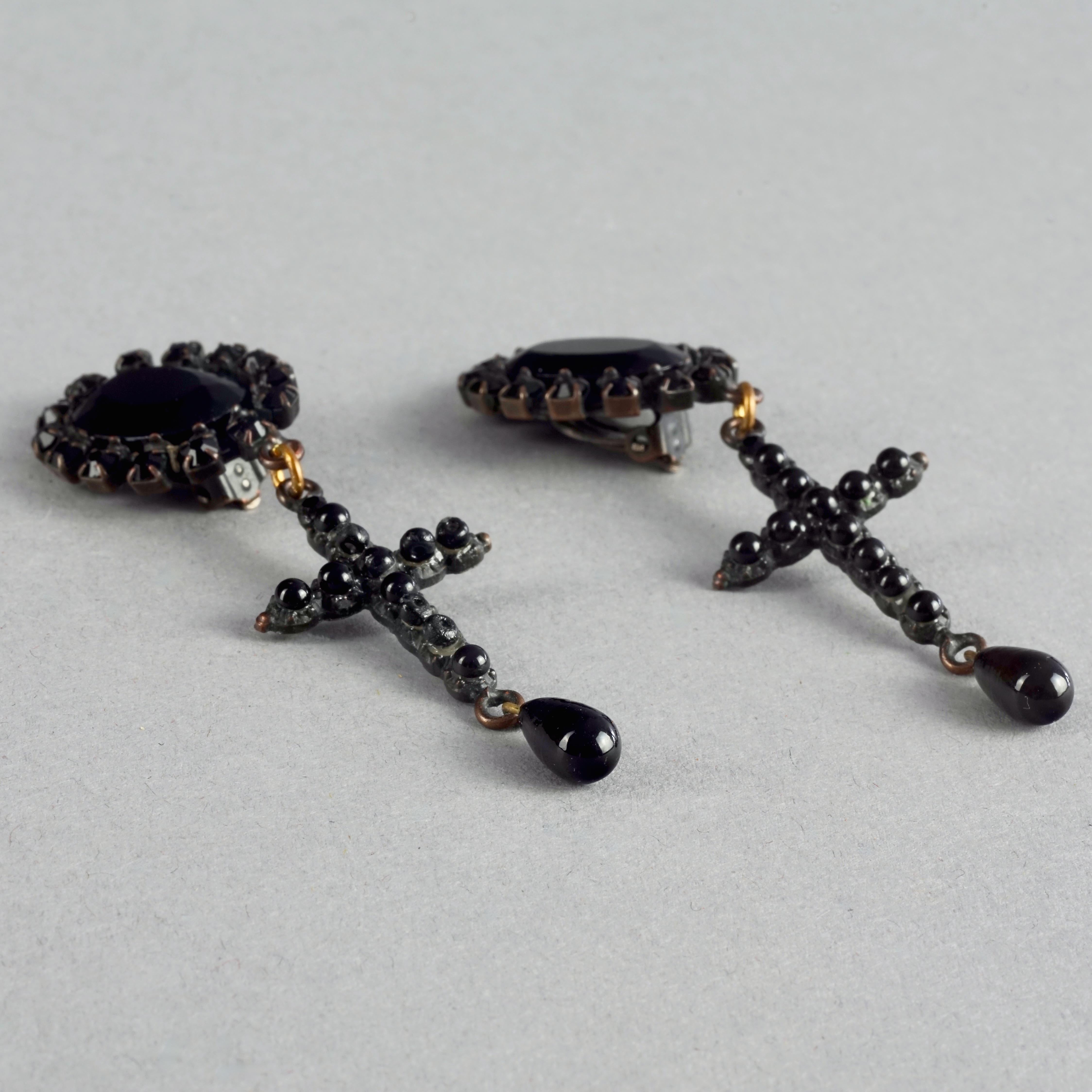 Vintage JEAN PAUL GAULTIER Gothic Black Cross Dangling Earrings For Sale 3