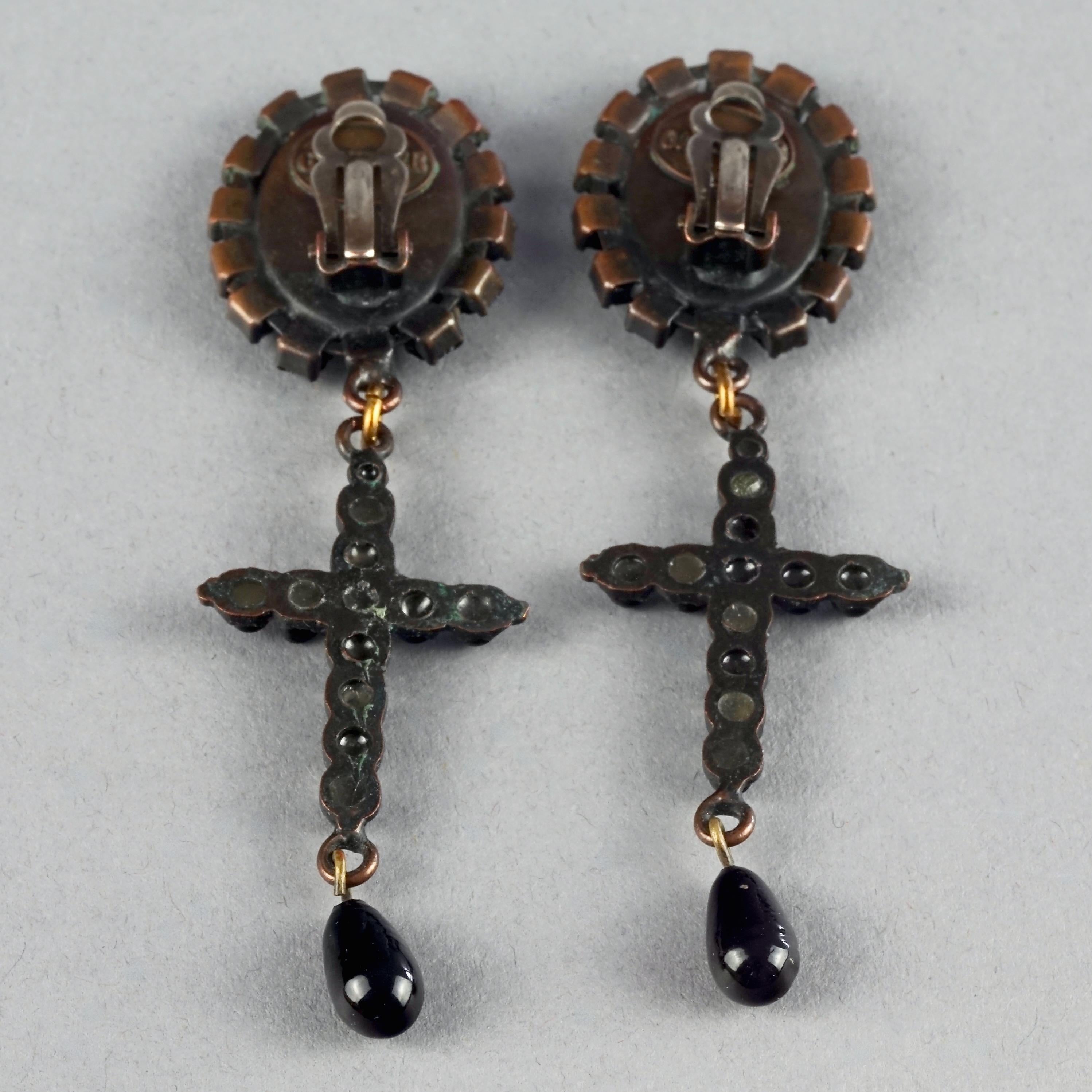 Vintage JEAN PAUL GAULTIER Gothic Black Cross Dangling Earrings For Sale 5