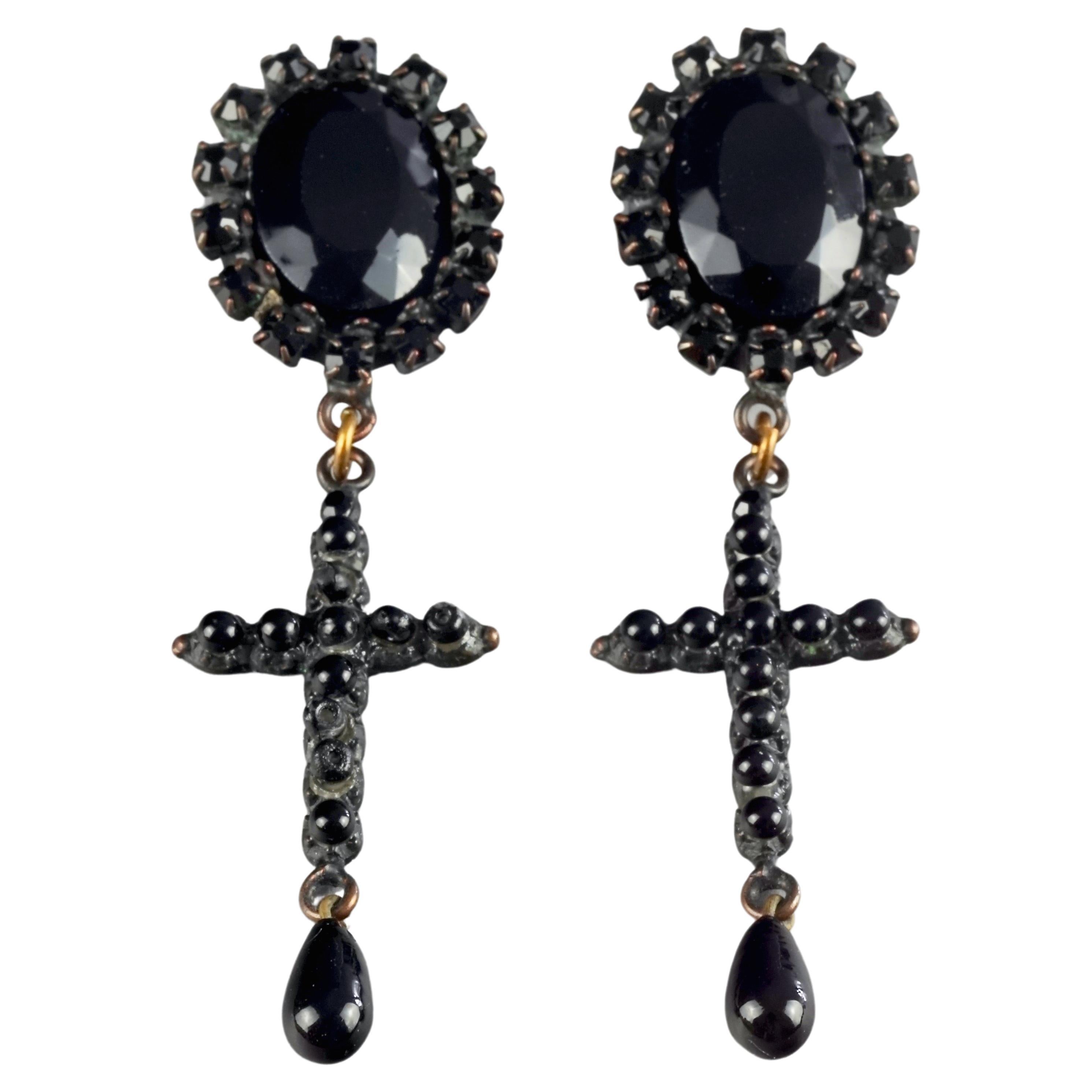 Vintage JEAN PAUL GAULTIER Gothic Black Cross Dangling Earrings For Sale