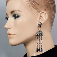 Vintage JEAN PAUL GAULTIER Gothic Cherub Black Rhinestone Dangling Earrings