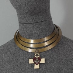 Vintage JEAN PAUL GAULTIER Heart Cross 3 Layer Masai Necklace