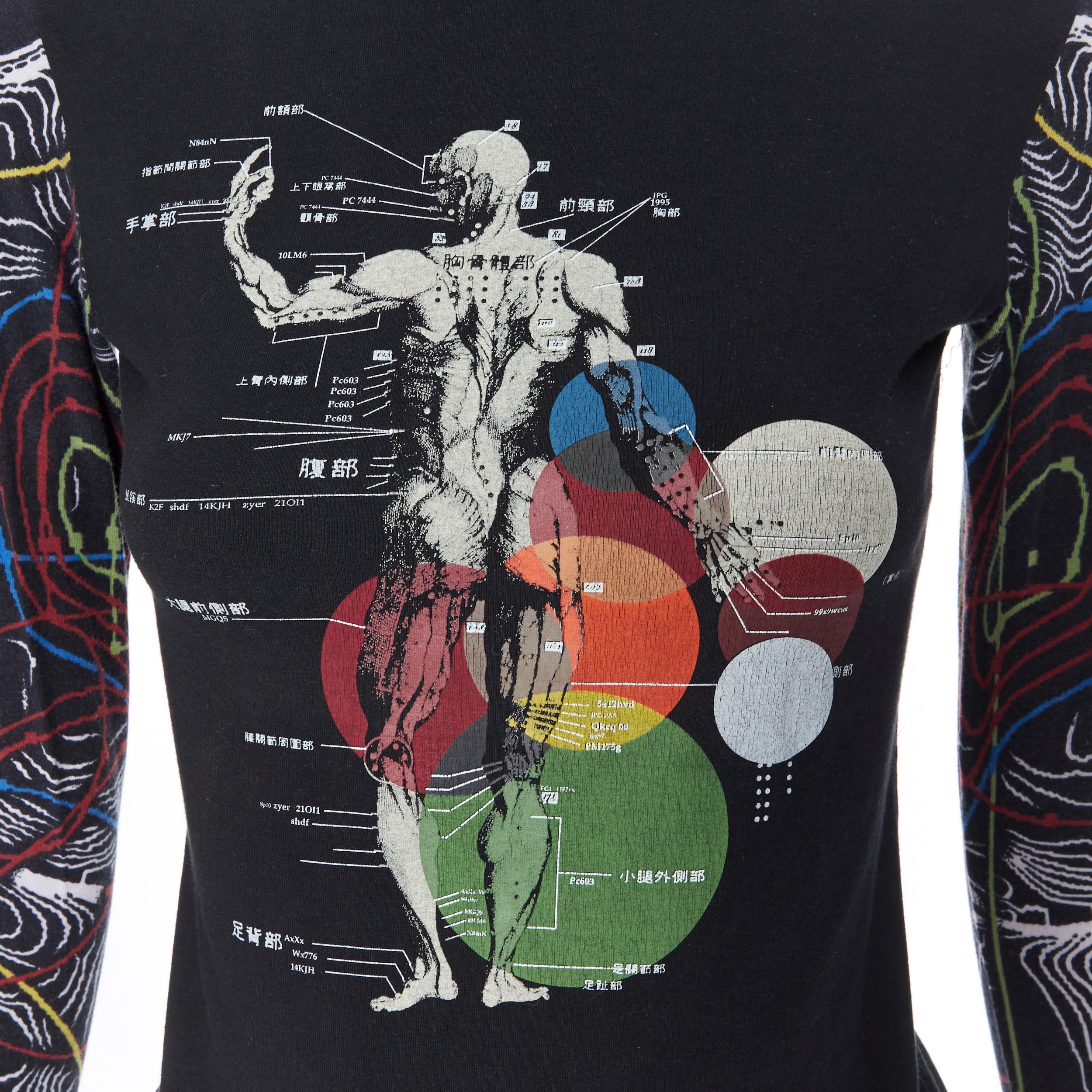 Black vintage JEAN PAUL GAULTIER Human Anatomy Chart print turtleneck cotton top S