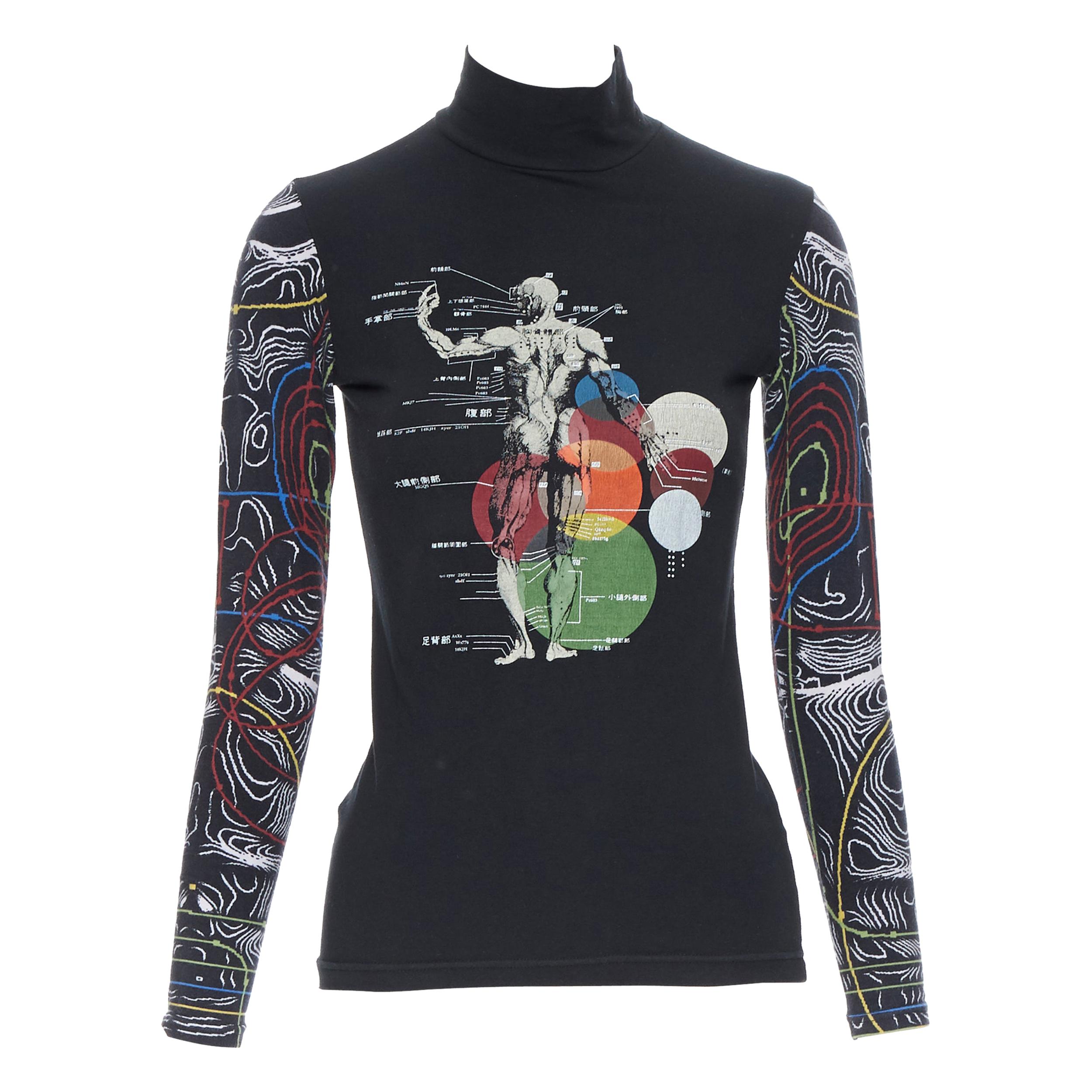 vintage JEAN PAUL GAULTIER Human Anatomy Chart print turtleneck cotton top S